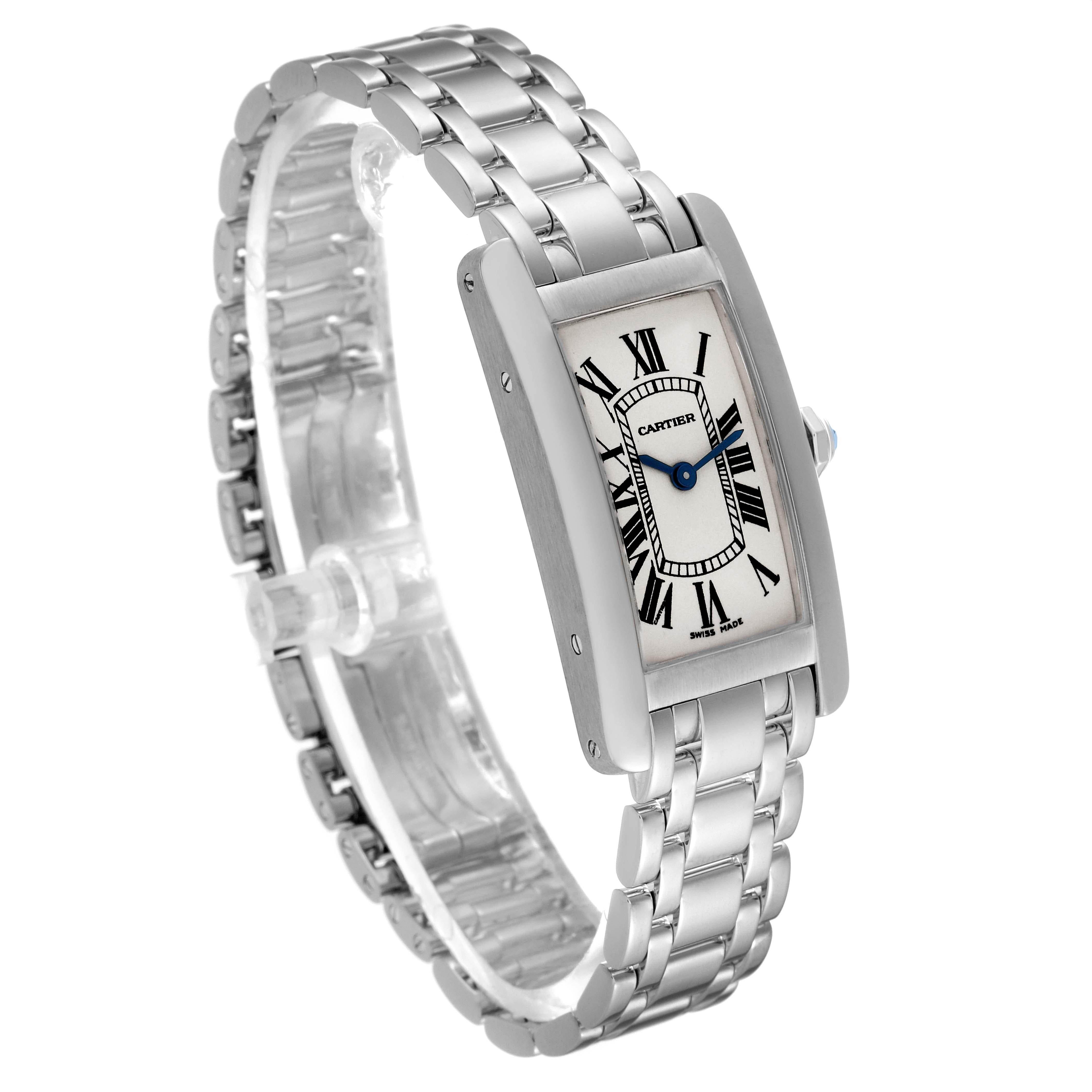Cartier Tank Americaine Silver Dial White Gold Ladies Watch W26019L1 Box Papers In Excellent Condition For Sale In Atlanta, GA