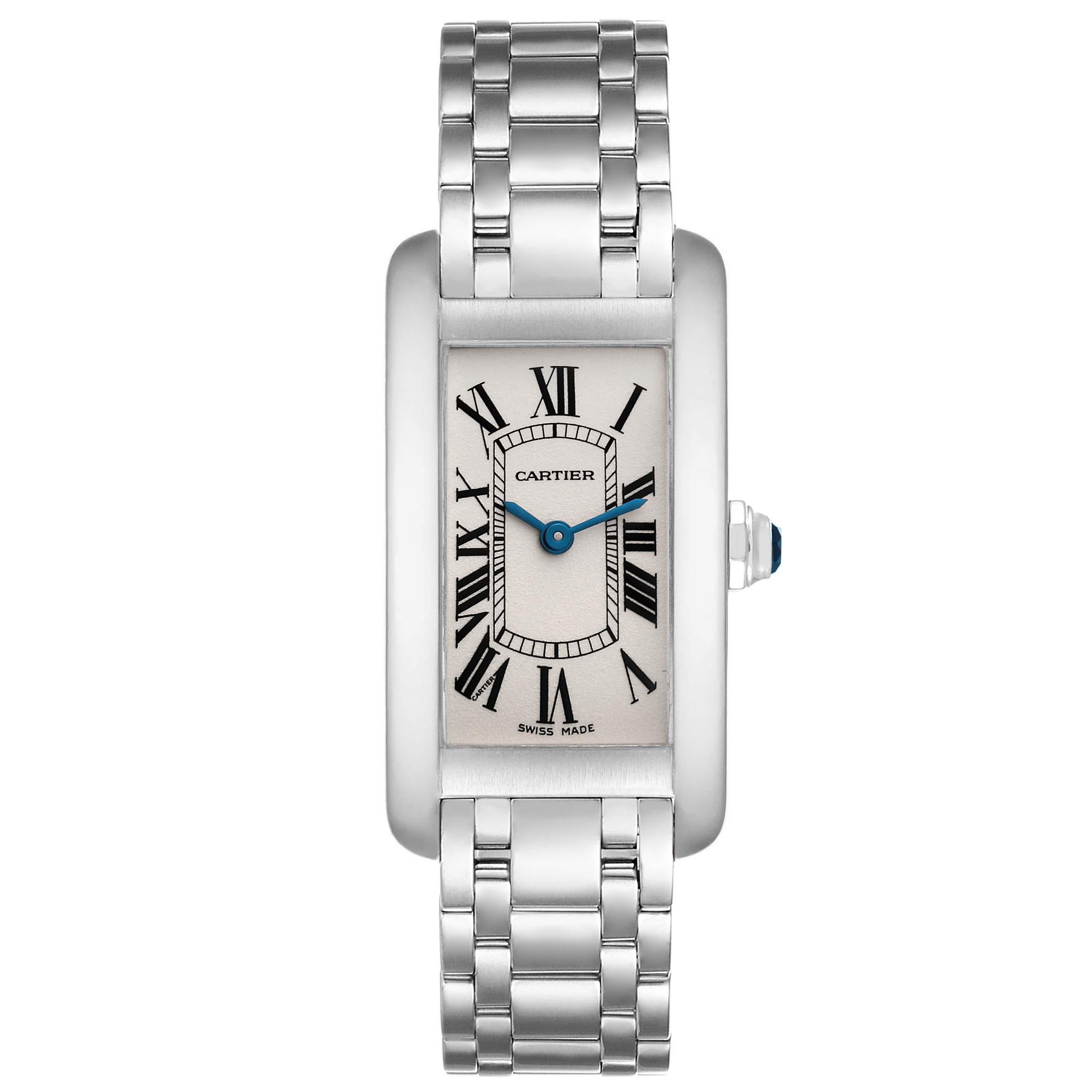 Cartier Tank Americaine Silver Dial White Gold Ladies Watch W26019L1 Box Papers In Excellent Condition For Sale In Atlanta, GA