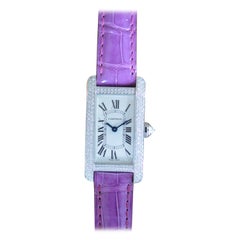 Cartier Tank Américaine SM 18k Weißgold Diamant Lünette Ungetragene Komplett-Set