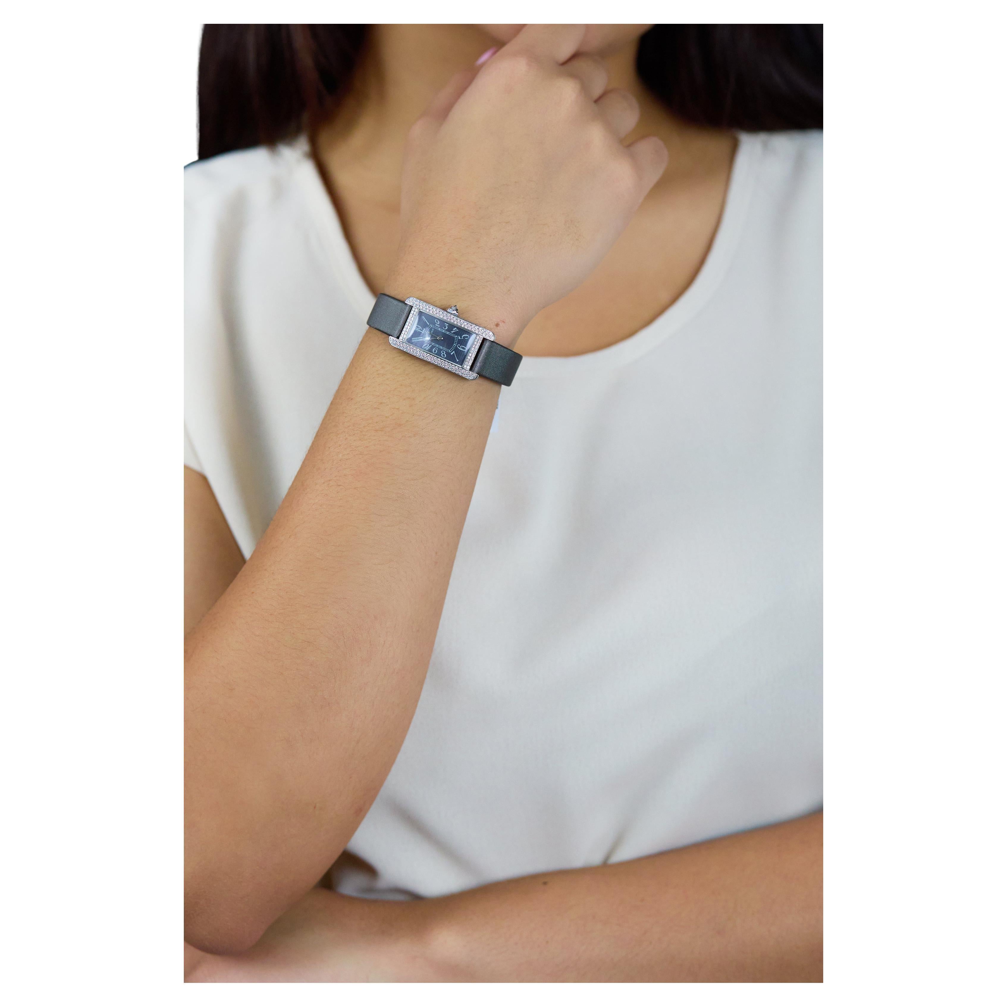 Round Cut Cartier Tank Americaine Small Size Ladies' Wristwatch in White Gold For Sale