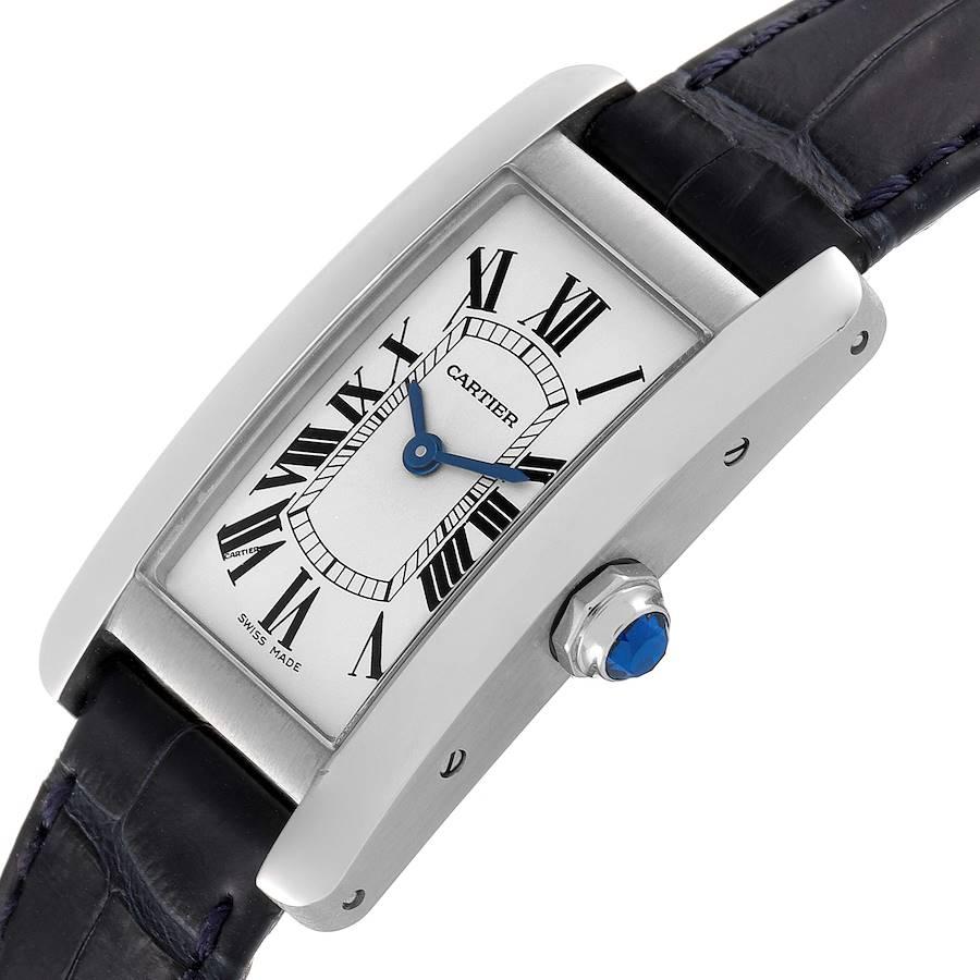 Cartier Tank Americaine Steel Silver Dial Ladies Watch WSTA0016 Box Card In Excellent Condition In Atlanta, GA