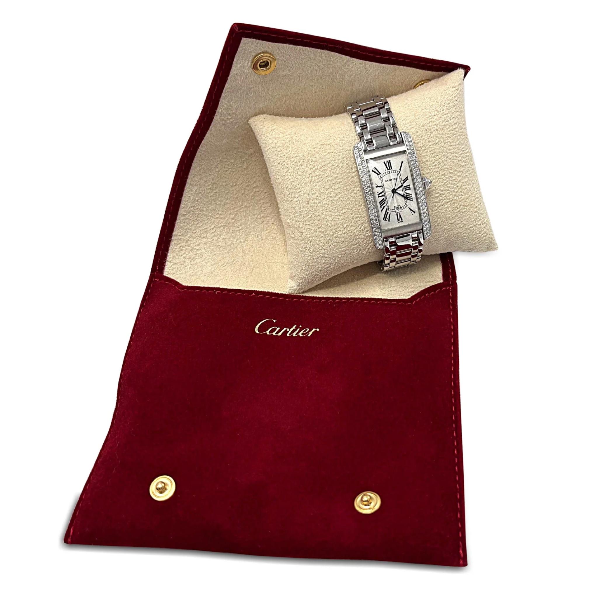 Cartier Tank Americaine Montre unisexe automatique sertie de diamants Or blanc 18ct Unisexe en vente