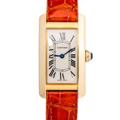 Cartier Tank Americaine W2601556 Leather 18K YG Silver Dial Women Watch 20mm