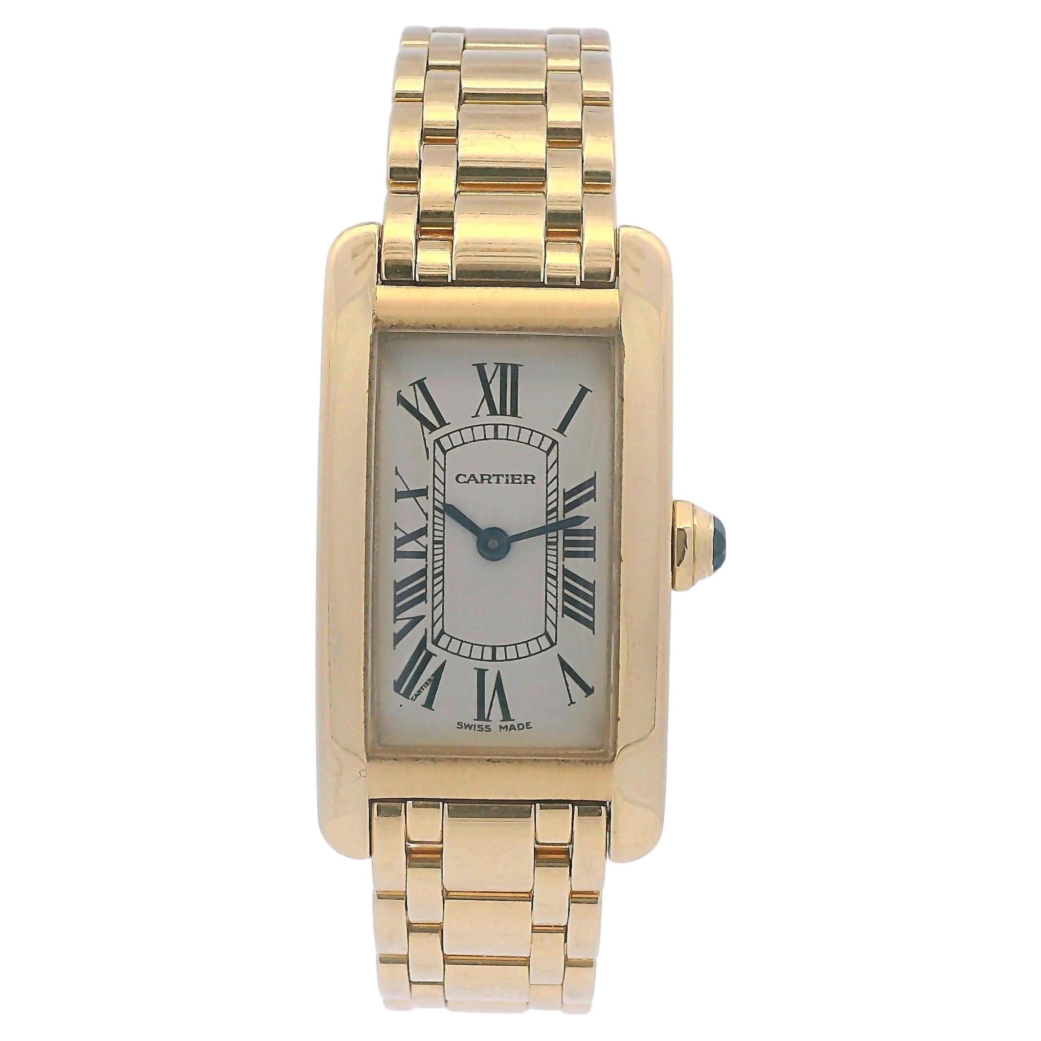Cartier Tank Americaine W26015K2 18K Yellow Gold Ladies Watch For Sale