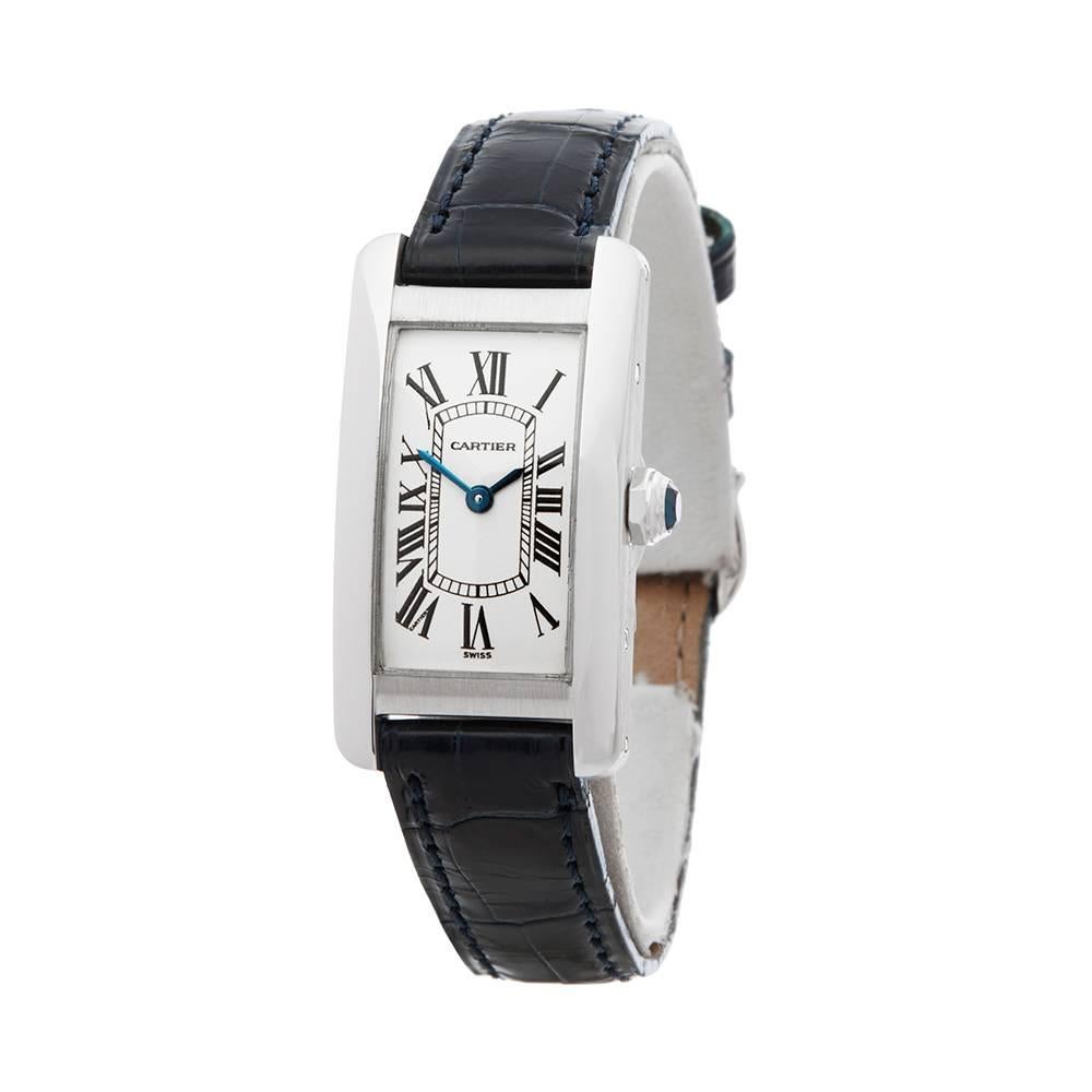 Ref: COM1603
Manufacturer: Cartier
Model: Tank Americaine
Model Ref: W2601956
Age: 
Gender: Ladies
Complete With: Xupes Presentation Box
Dial: White Roman 
Glass: Sapphire Crystal
Movement: Quartz
Water Resistance: To Manufacturers
