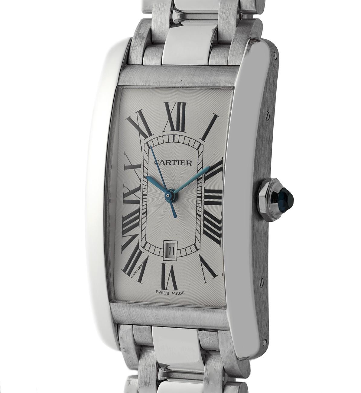 Cartier Tank Americaine W26055l1, Black Dial In Excellent Condition For Sale In Miami, FL