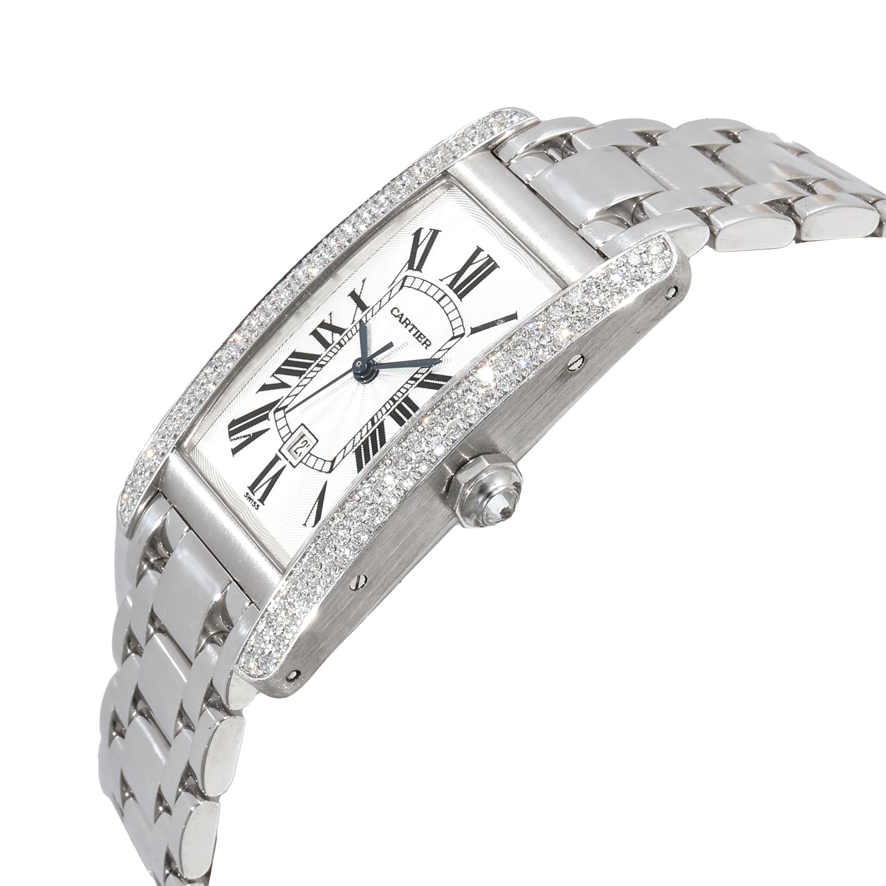 Cartier: Unisex-Uhr Tank Americaine WB7026L1 in  Weißgold im Zustand „Hervorragend“ in New York, NY