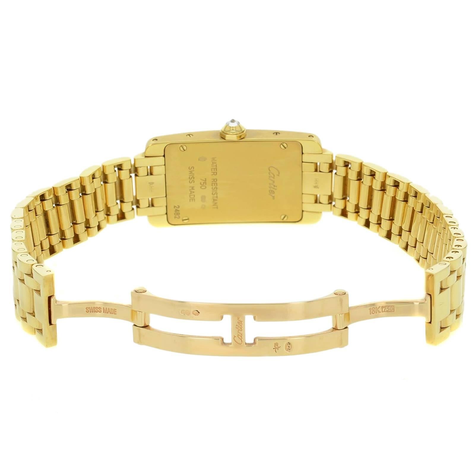 Round Cut Cartier Tank Americaine WB7043JQ Diamond Yellow Gold Quartz Ladies Watch