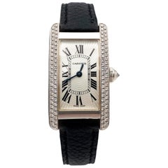 Cartier Tank Américaine White Gold and Diamond Leather Strap Ladies Watch