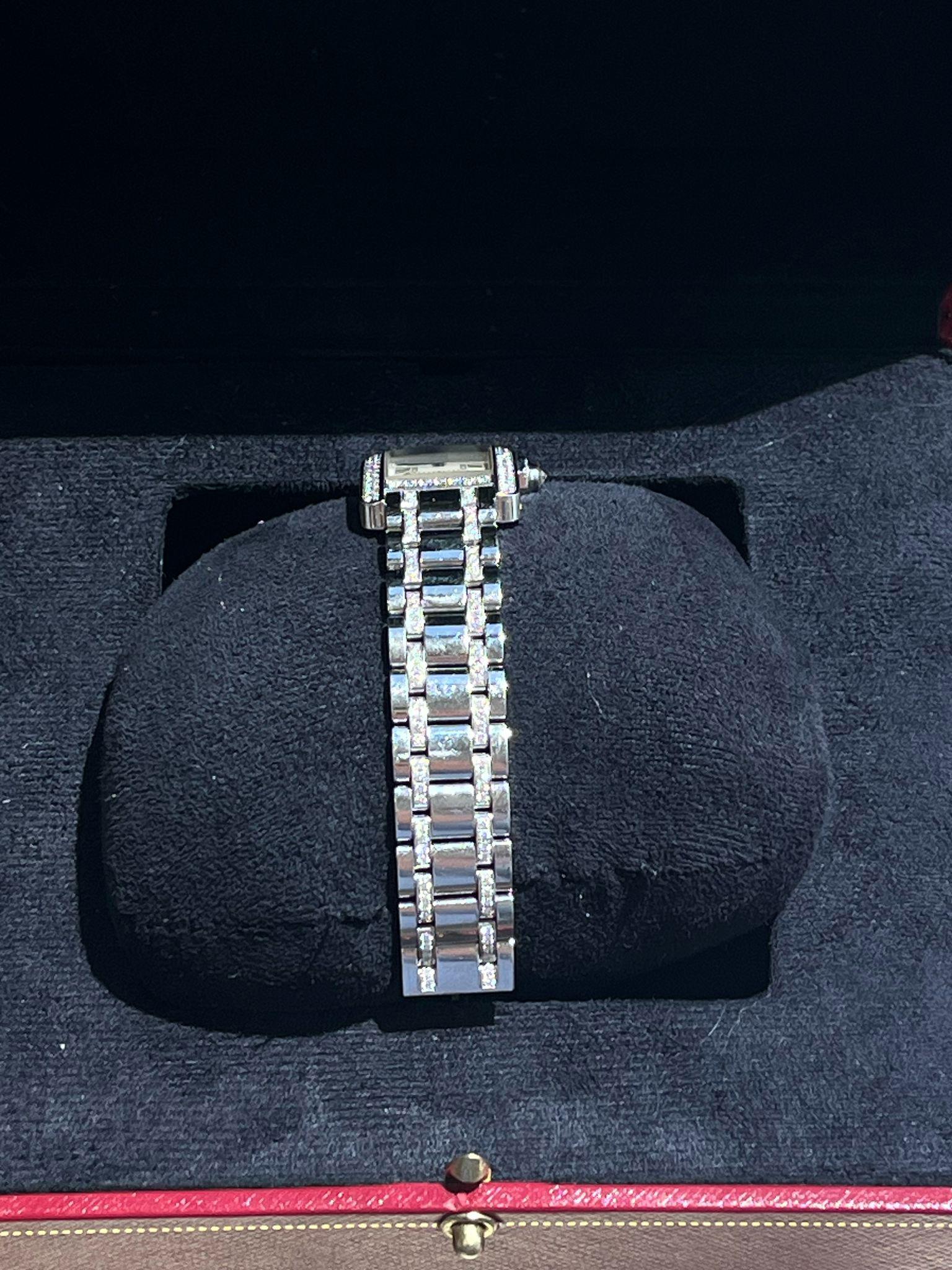 Cartier Tank Américaine 18K White Gold Diamond Bezel Ladies Watch SM WB7073MP For Sale 8