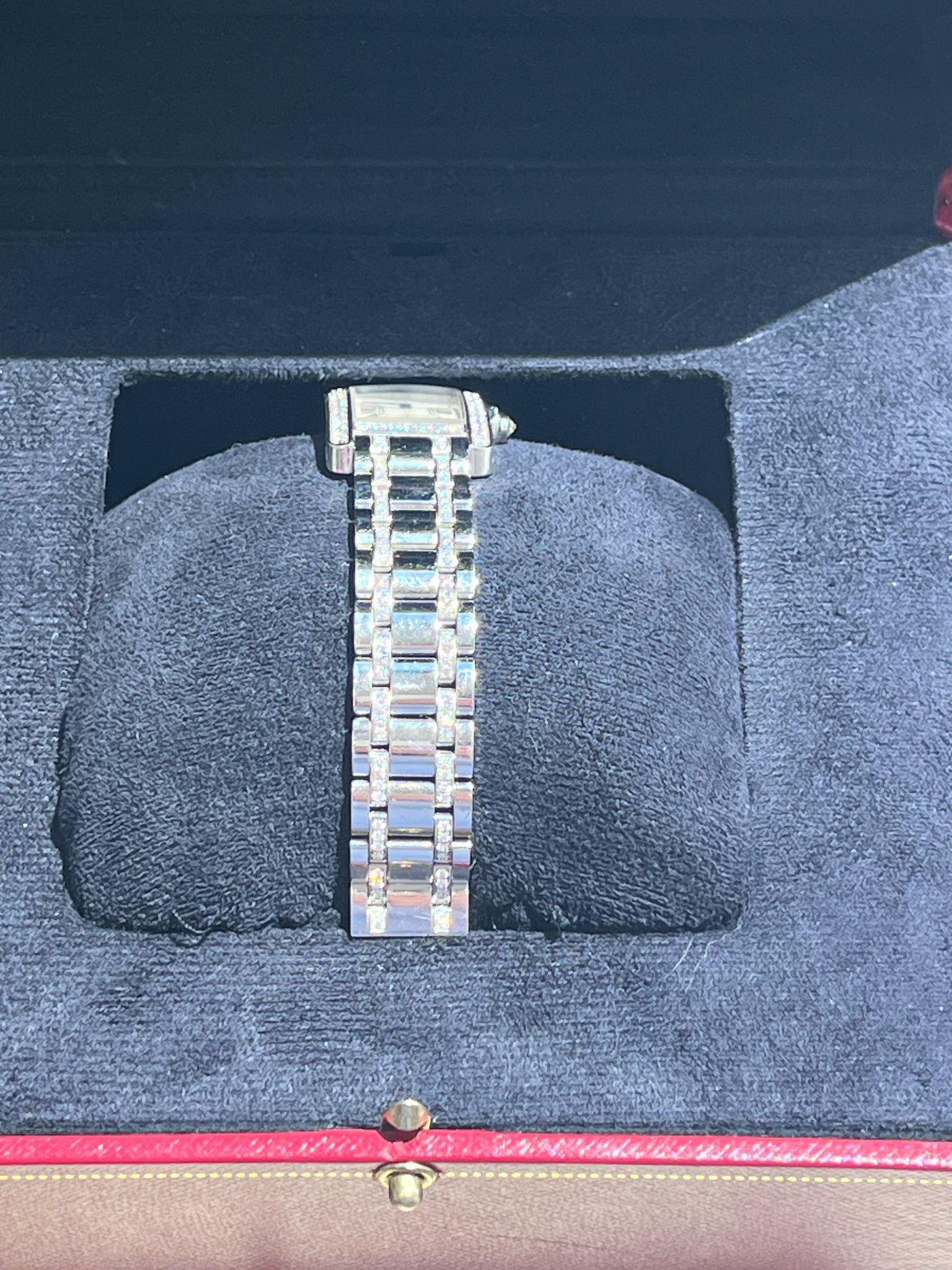 Cartier Tank Américaine 18K White Gold Diamond Bezel Ladies Watch SM WB7073MP For Sale 10
