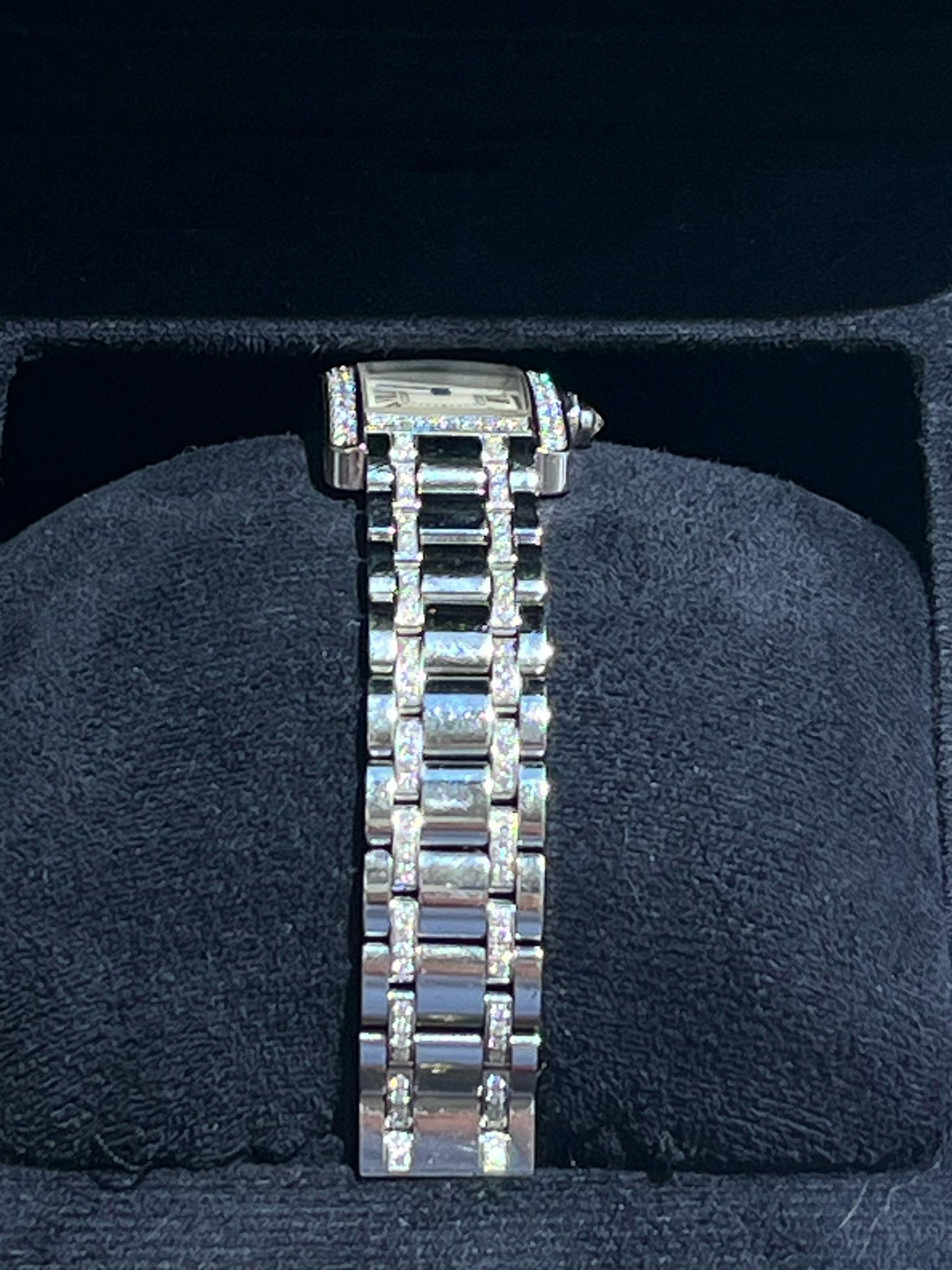 Cartier Tank Américaine 18K White Gold Diamond Bezel Ladies Watch SM WB7073MP For Sale 11