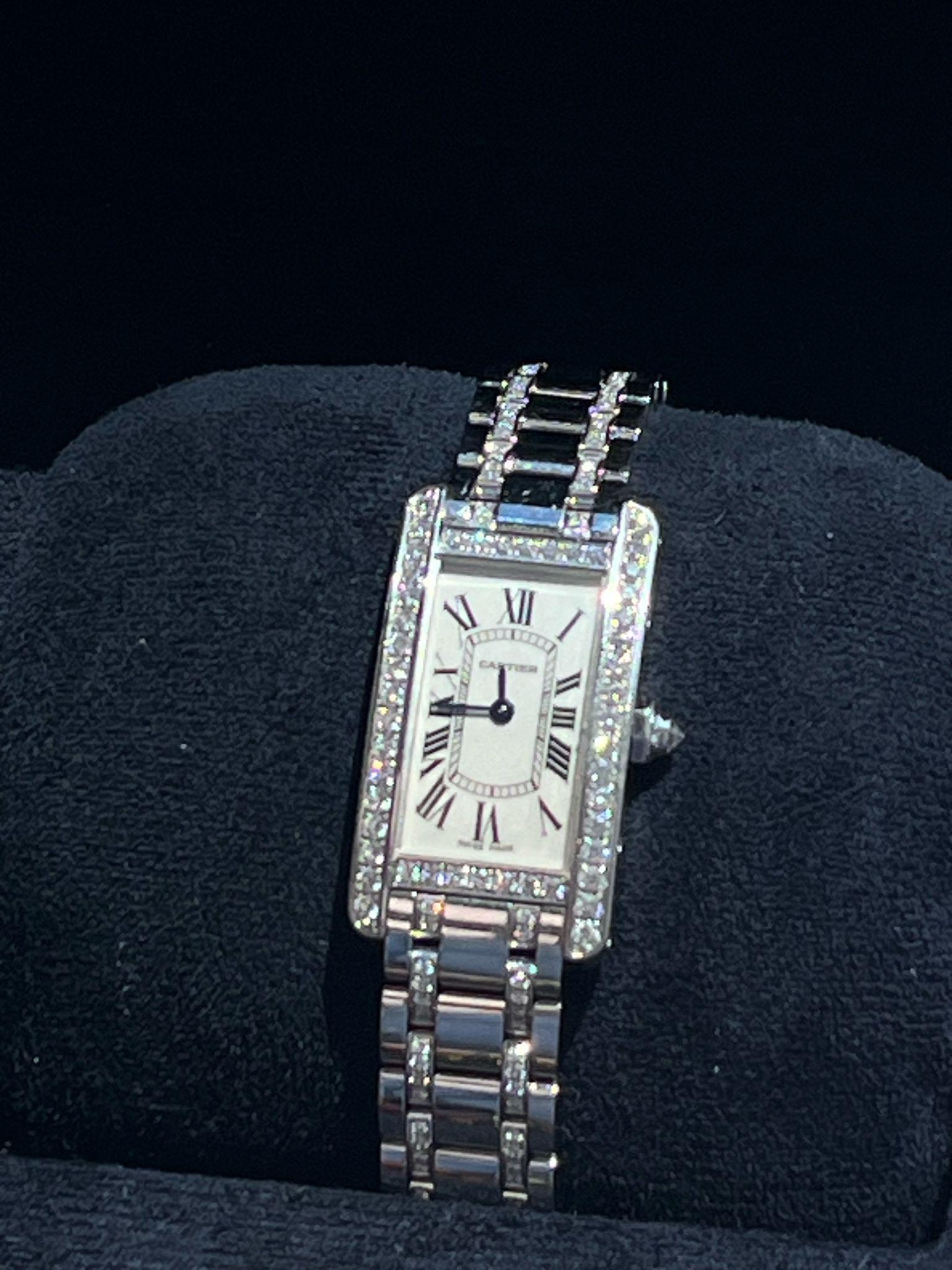 Cartier Tank Américaine 18K White Gold Diamond Bezel Ladies Watch SM WB7073MP For Sale 3