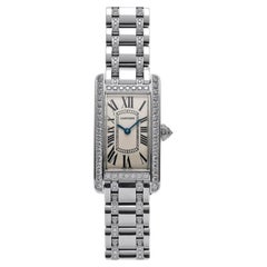 Cartier Tank Américaine 18K White Gold Diamond Bezel Ladies Watch SM WB7073MP