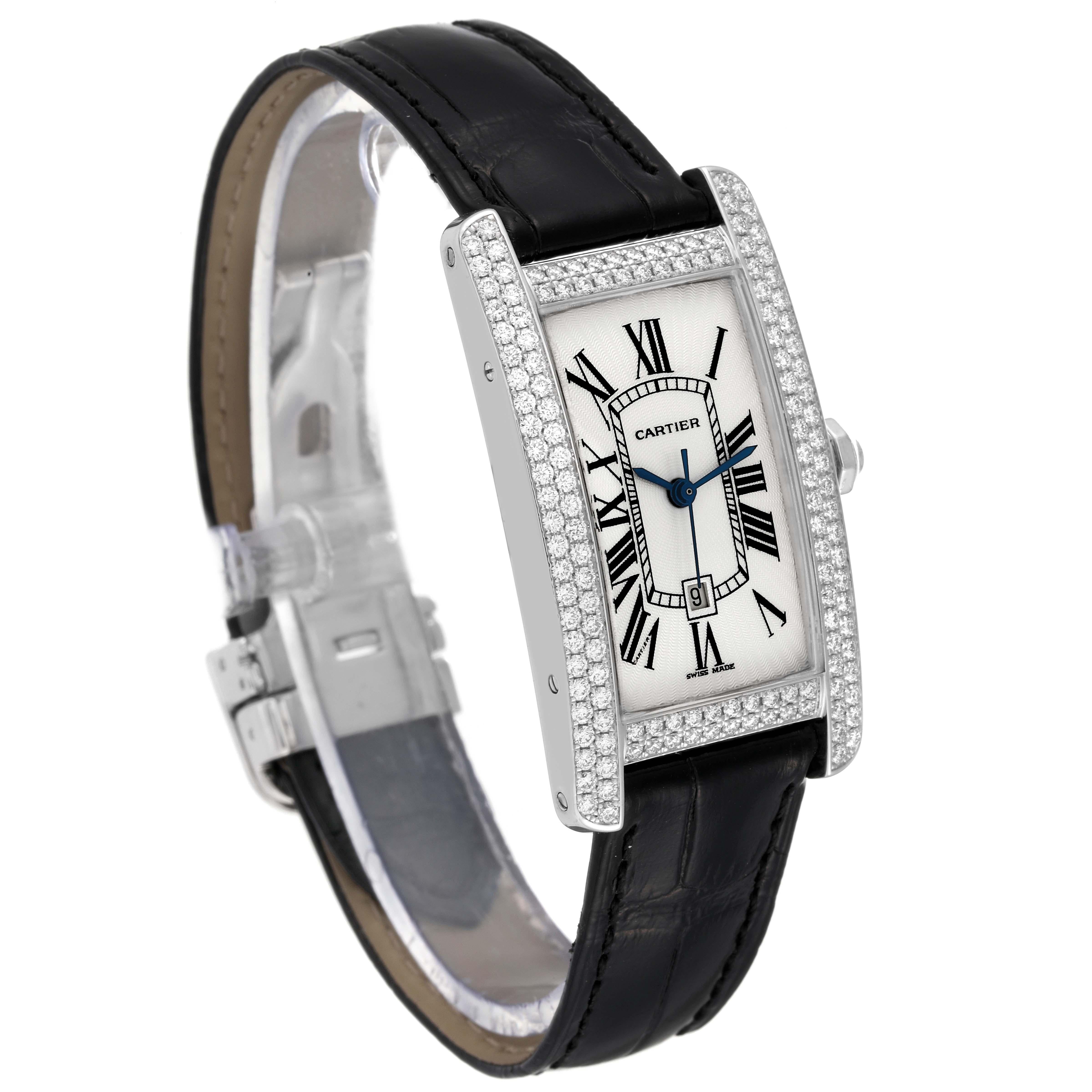 Cartier Tank Americaine White Gold Diamond Ladies Watch 2490 In Excellent Condition For Sale In Atlanta, GA