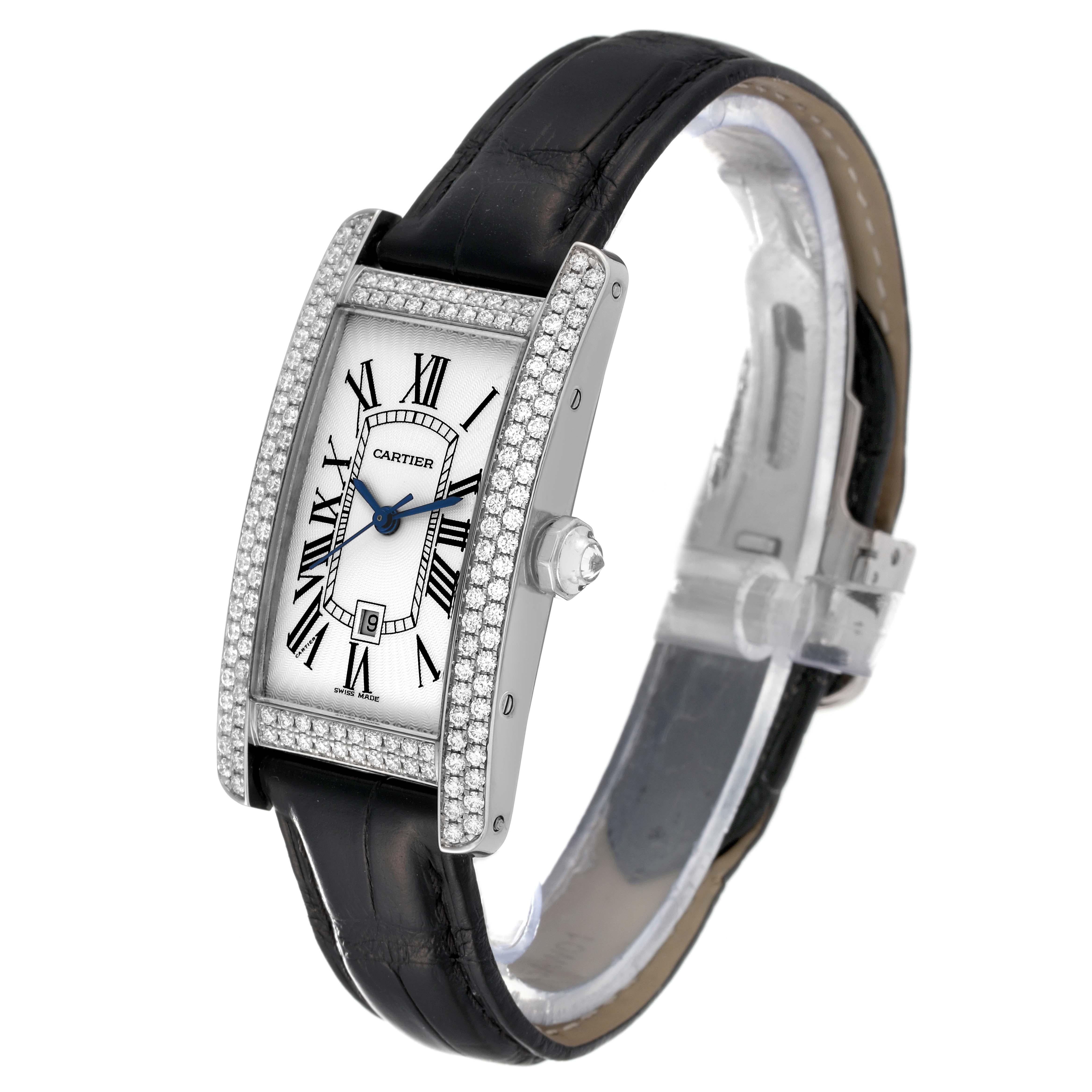 Cartier Tank Americaine White Gold Diamond Ladies Watch 2490 In Excellent Condition For Sale In Atlanta, GA