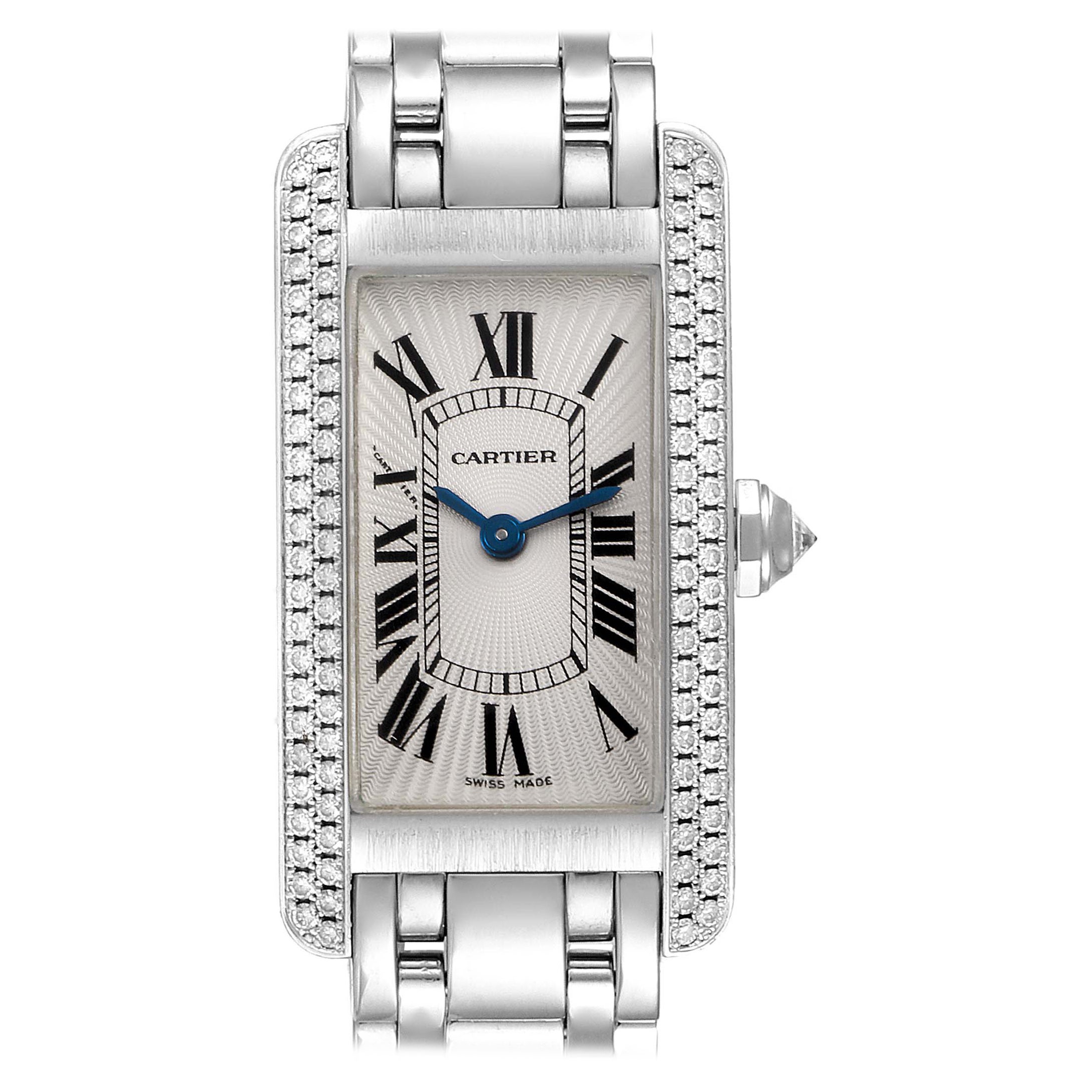 Cartier Tank Americaine Weißgold Diamant Damenuhr WB7018L1 im Angebot