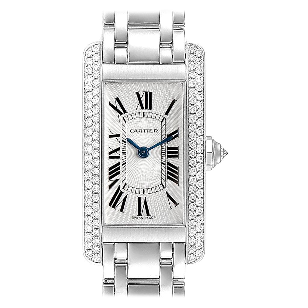Cartier Tank Americaine White Gold Diamond Ladies Watch WB7018L1 For Sale