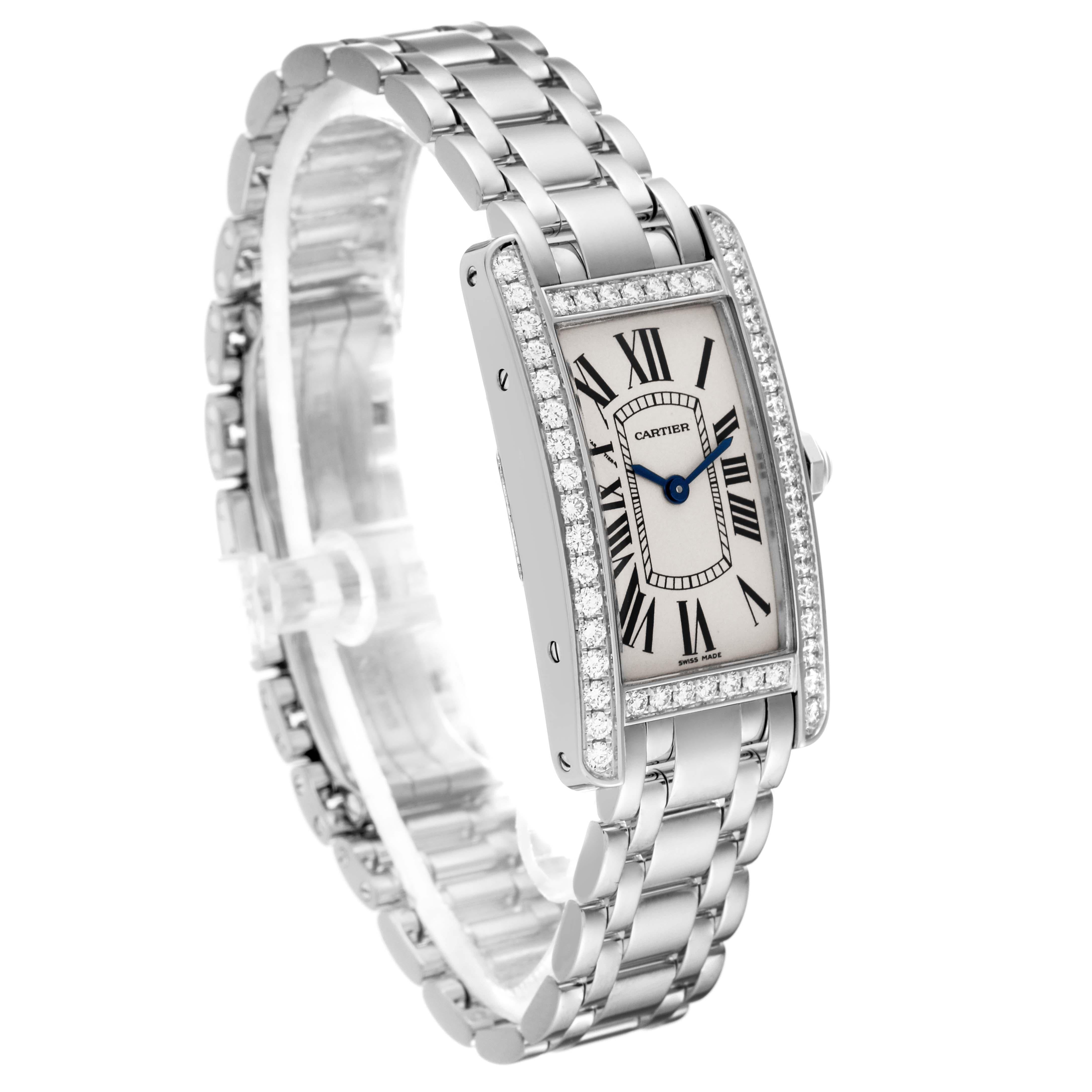 Cartier Tank Americaine White Gold Diamond Ladies Watch WB7073L1 Box Papers In Excellent Condition In Atlanta, GA