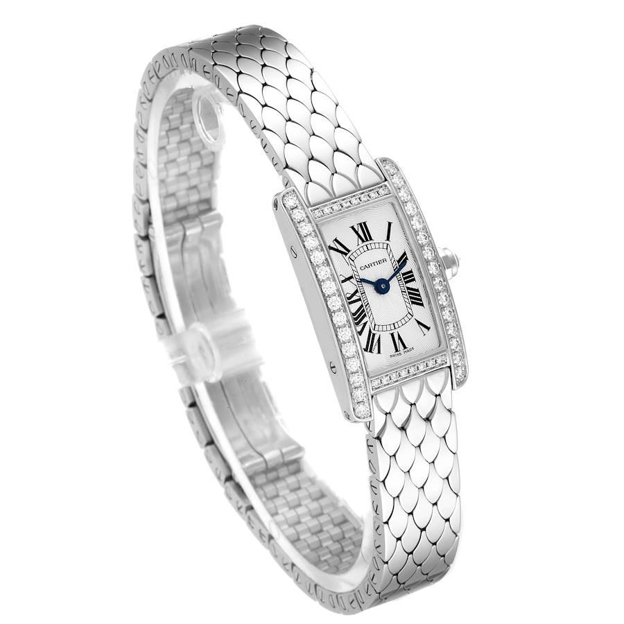 Cartier Tank Americaine White Gold Diamond Ladies Watch WB710013 Box Card In Excellent Condition In Atlanta, GA