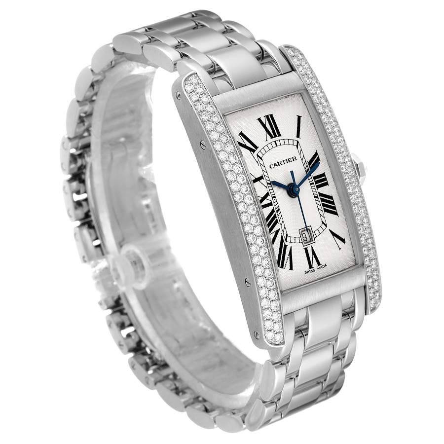 Cartier Tank Americaine White Gold Diamond Mens Watch WB7026L1 In Excellent Condition For Sale In Atlanta, GA