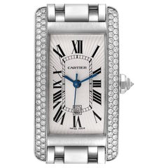 Cartier Tank Americaine White Gold Diamond Mens Watch WB7026L1