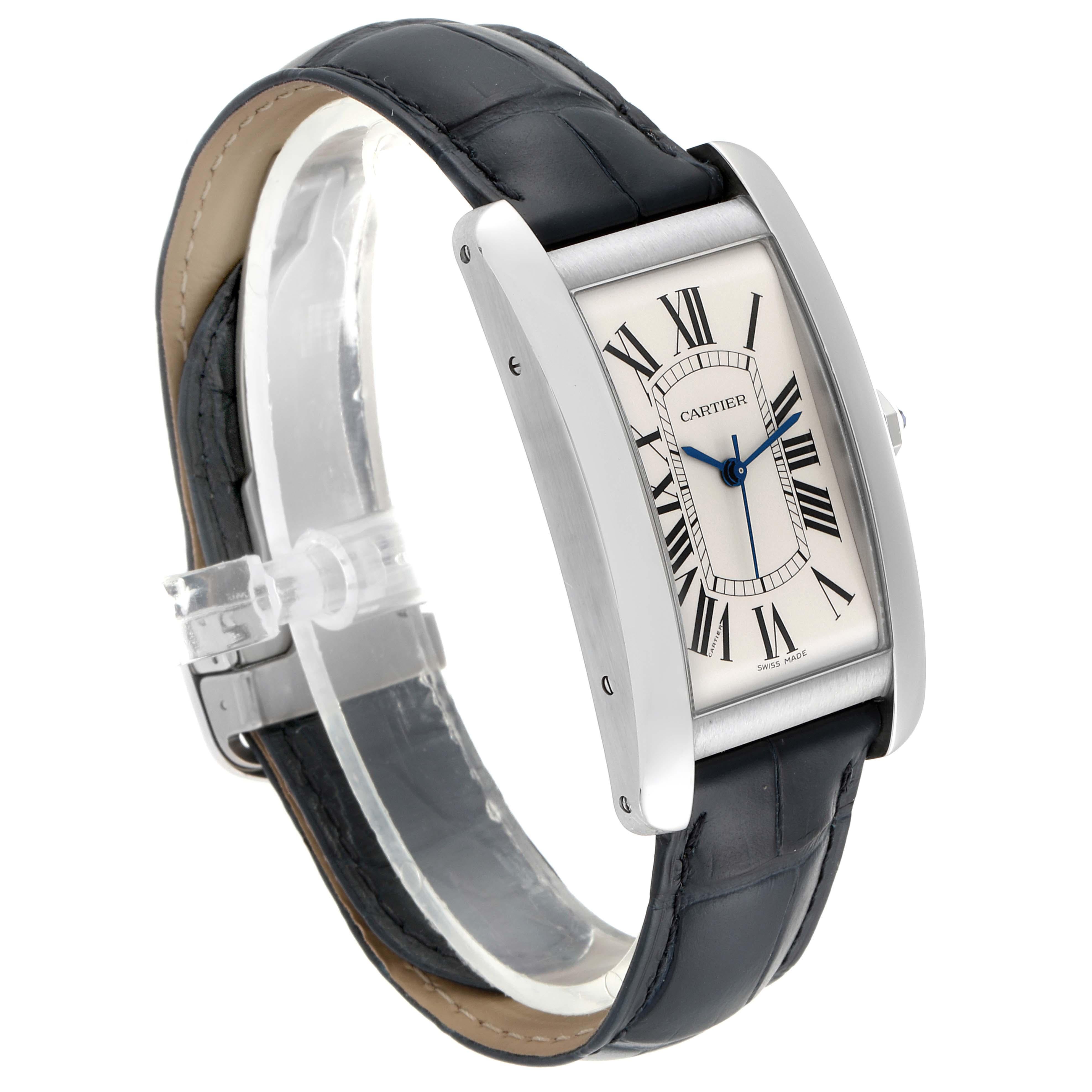 Cartier Tank Americaine Stainless Steel Large Men’s Watch WSTA0018 Box Papers In Excellent Condition For Sale In Atlanta, GA