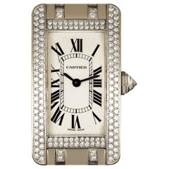 Cartier Tank Americaine White Gold Silver Guilloche Dial Diamond Set Watch