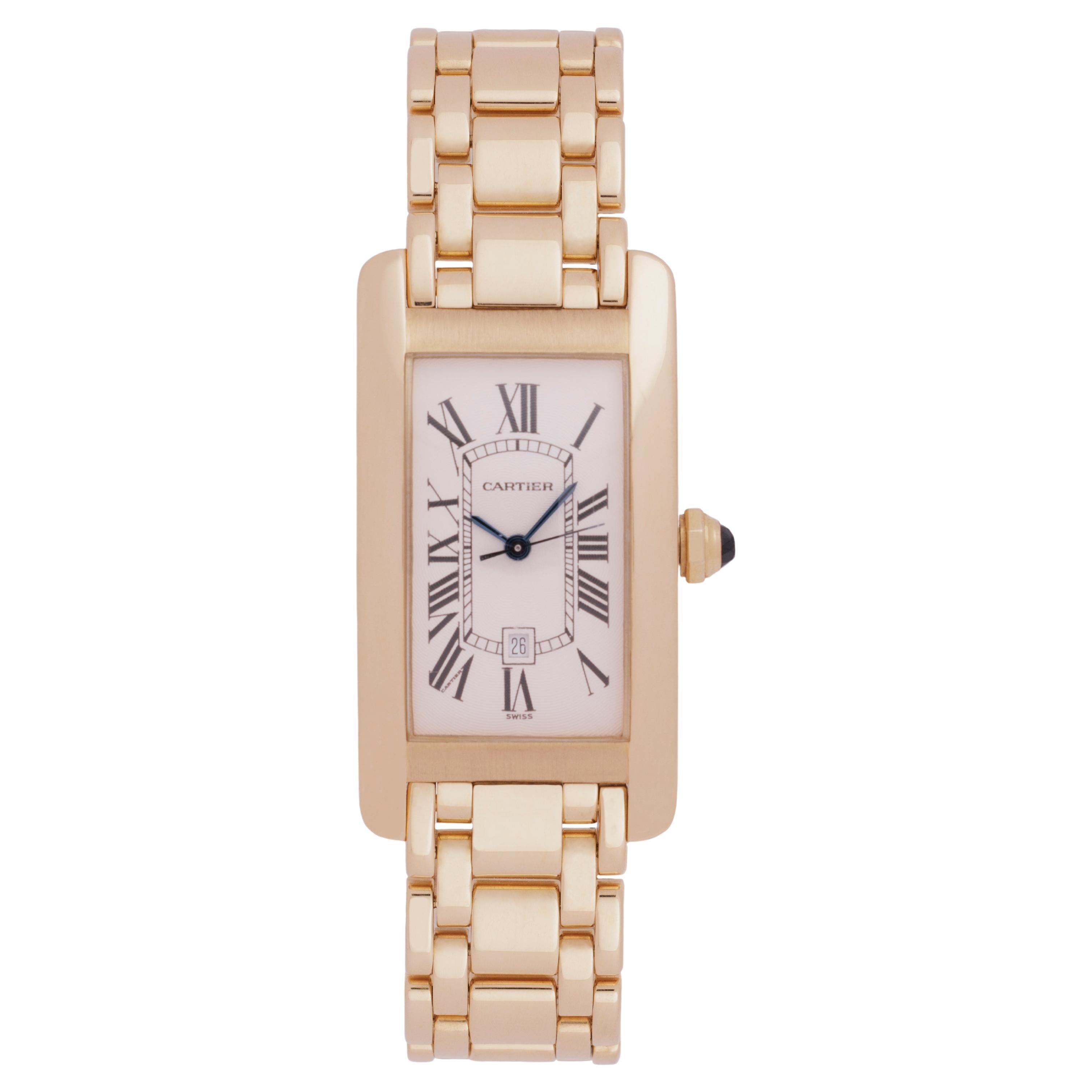 Cartier Tank Américaine with Date 18 Karat Yellow Gold Model W26035K2 For Sale