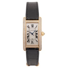 Used Cartier Tank Américaine 18 Karat Rose Gold Model 2504 with Double Row Diamonds 