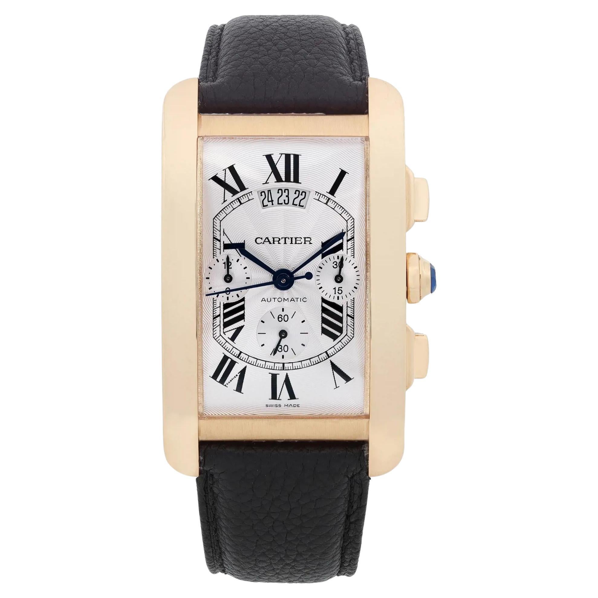 Cartier Tank Americaine XL 18k Yellow Gold Silver Dial Men Watch W2609356 For Sale