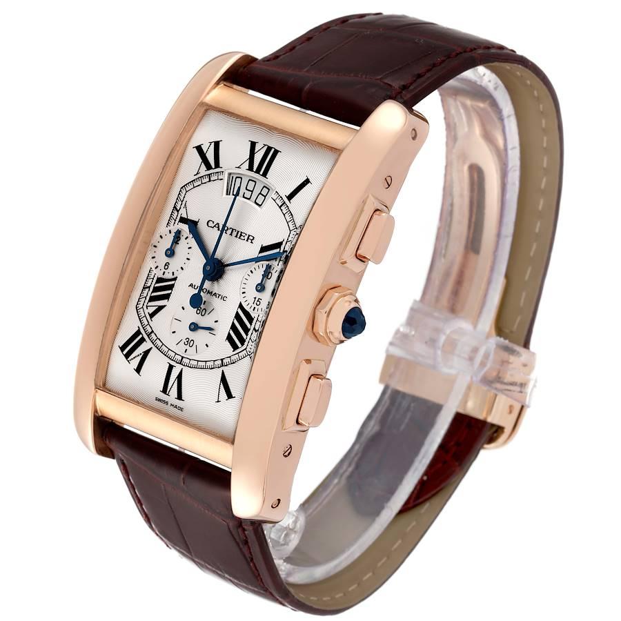 Cartier Tank Americaine XL Chronograph 18K Rose Gold Watch W2610751 Box Card In Excellent Condition For Sale In Atlanta, GA