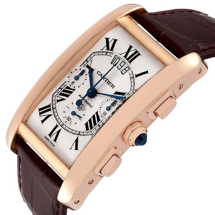 Men's Cartier Tank Americaine XL Chronograph 18K Rose Gold Watch W2610751 Box Card For Sale