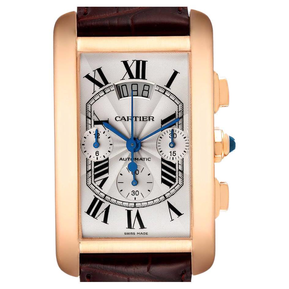 Cartier Tank Americaine XL Chronograph 18K Rose Gold Watch W2610751 Box Card For Sale