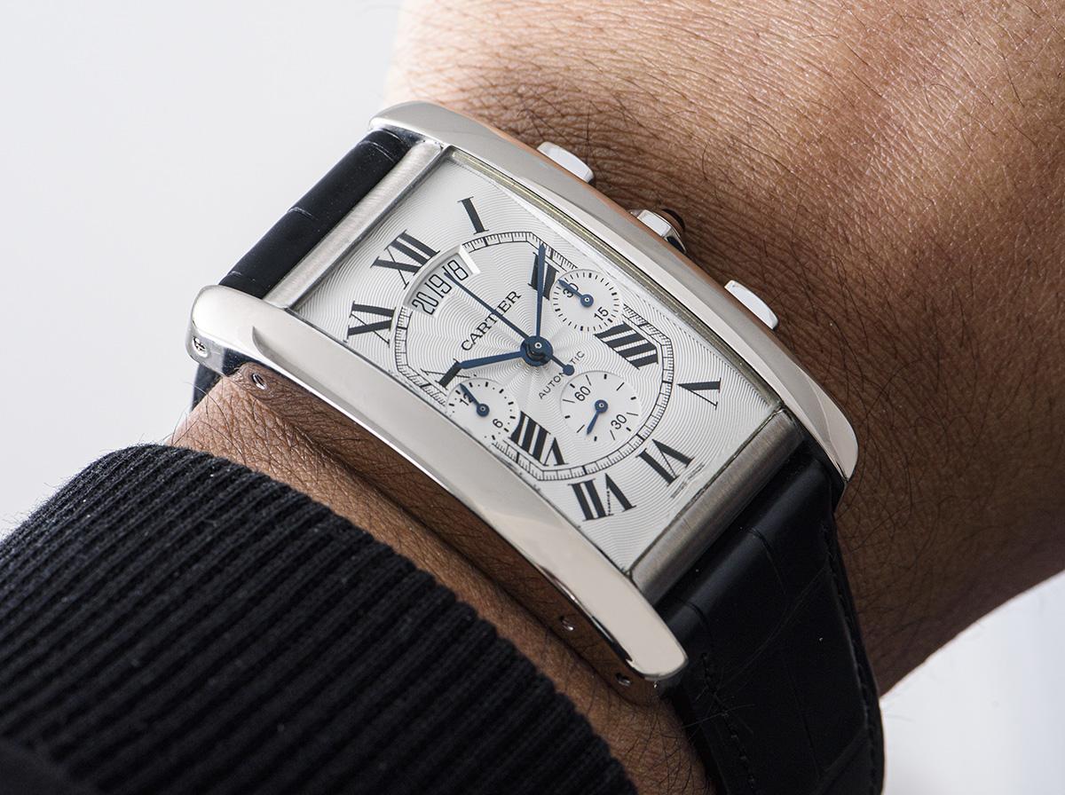 Cartier Tank Americaine XL Gents 18 Karat White Gold Silver Guilloche Dial B&P 3