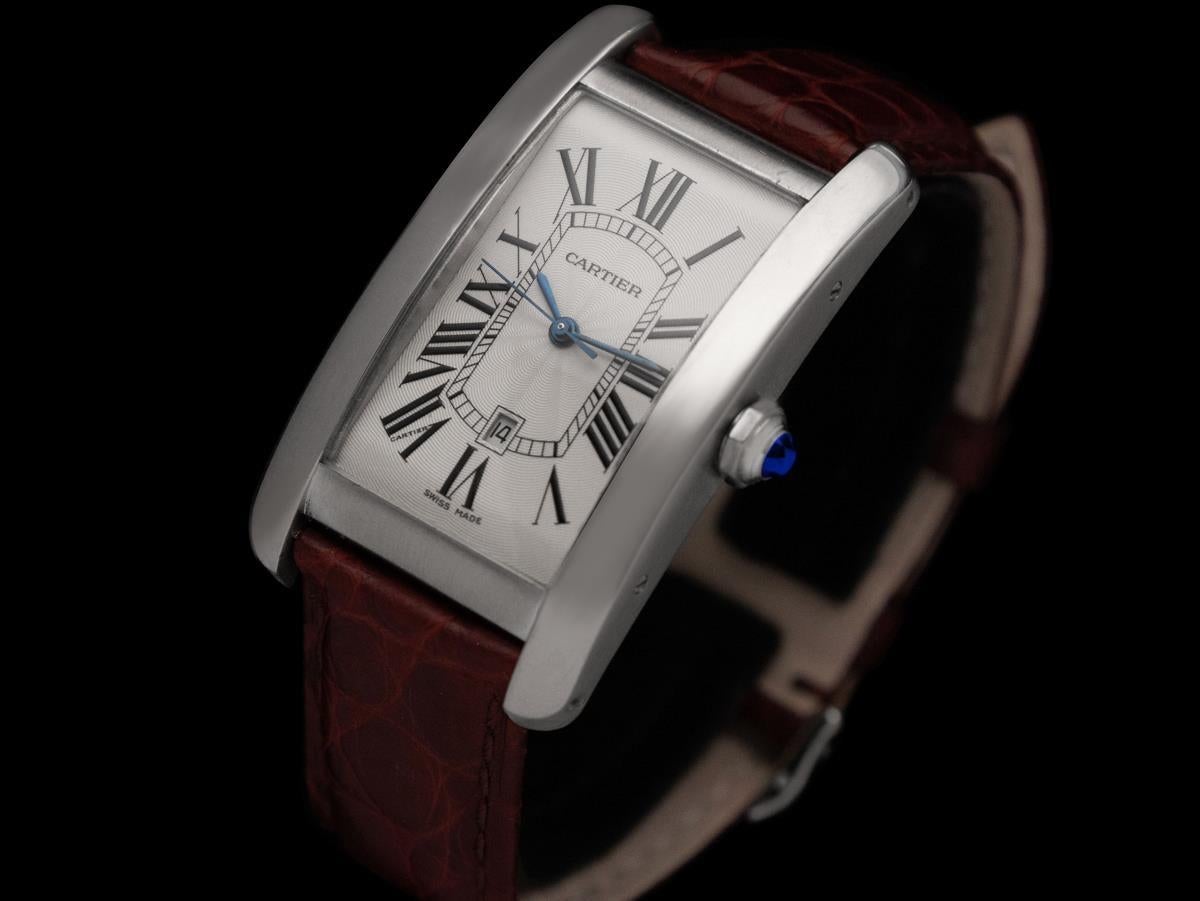 Montre Homme Cartier Tank Americaine XL, Réf. 1741 - Or blanc 18 carats Excellent état - En vente à Suwanee, GA