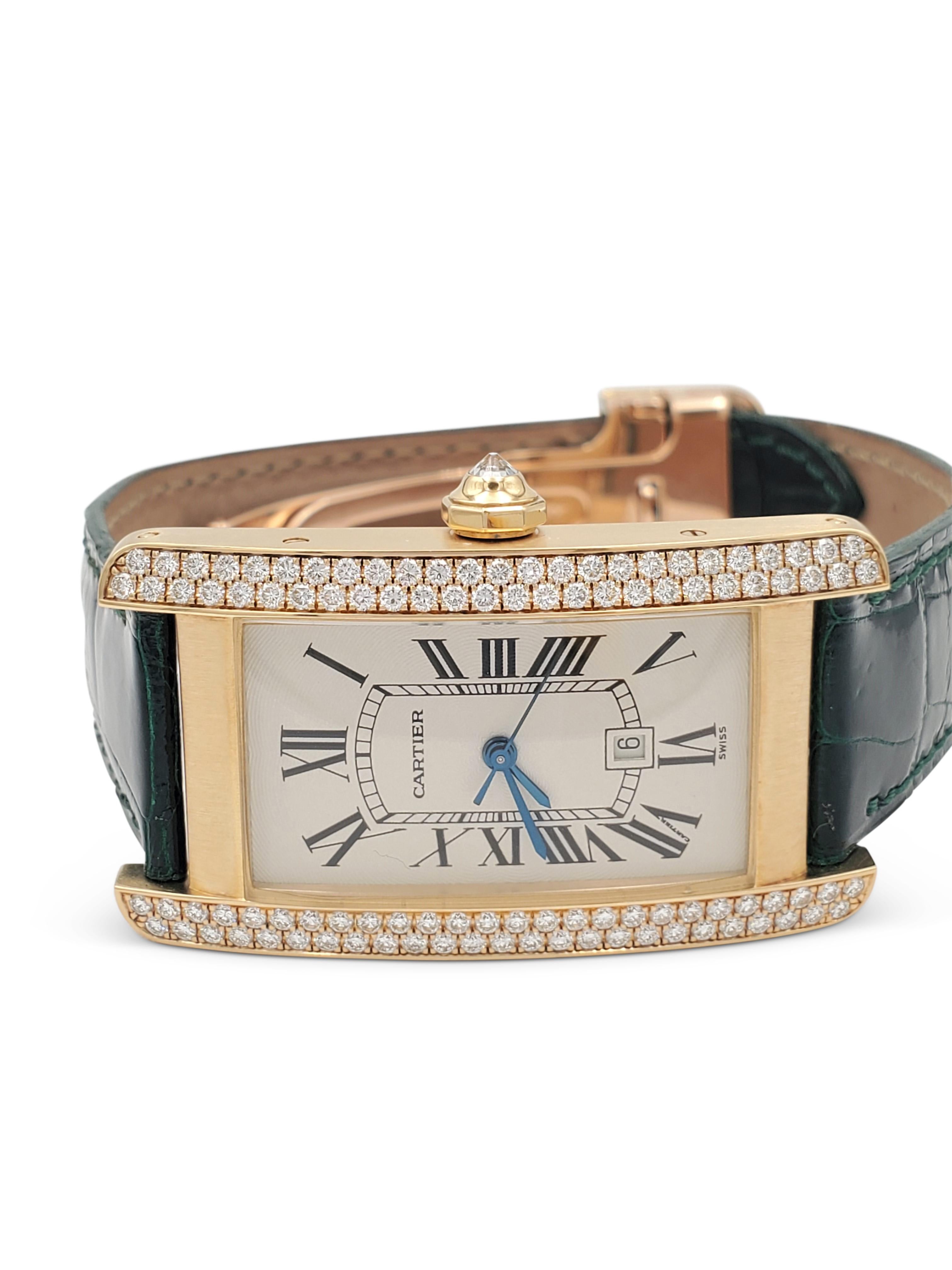 Cartier Tank Américaine Yellow Gold and Diamond Leather Strap Ladies Watch 1