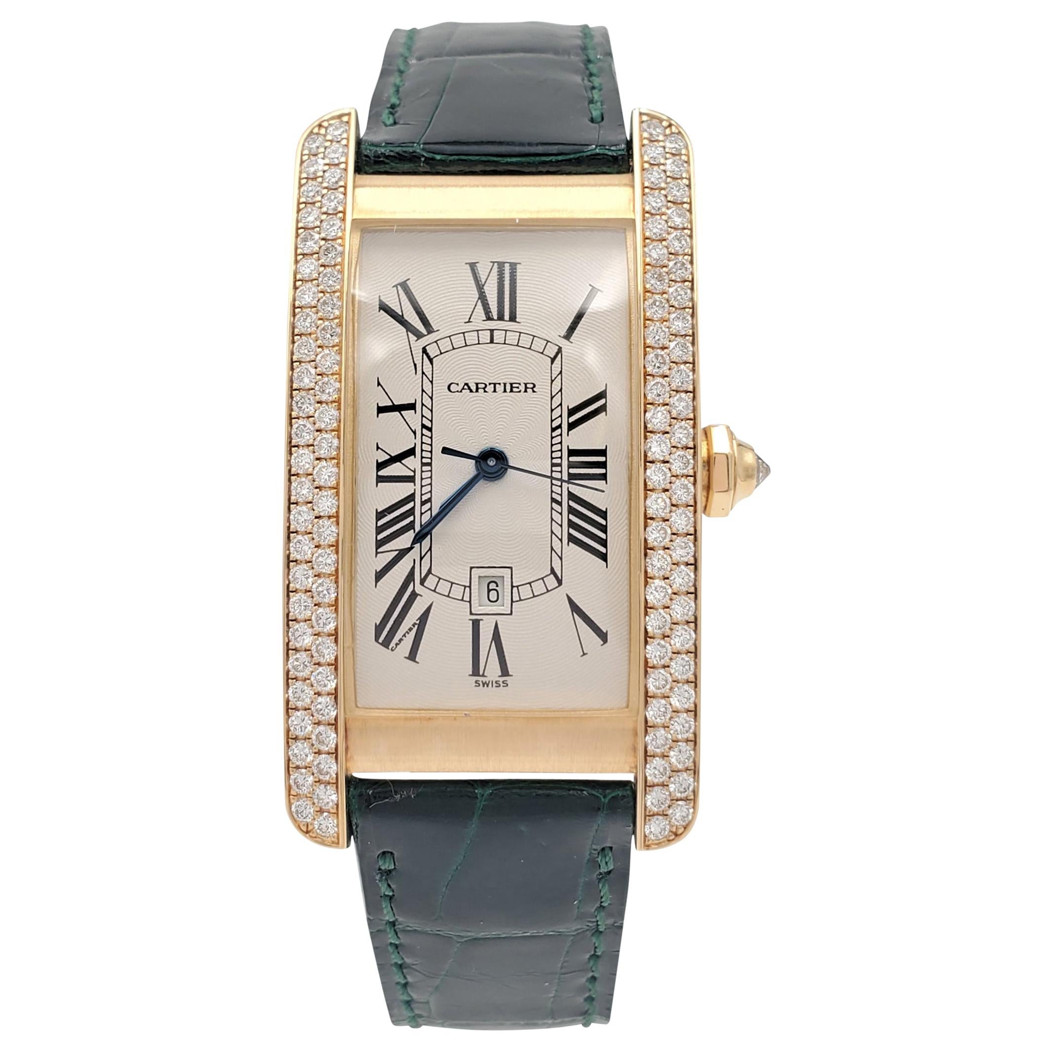 Cartier Tank Américaine Yellow Gold and Diamond Leather Strap Ladies Watch