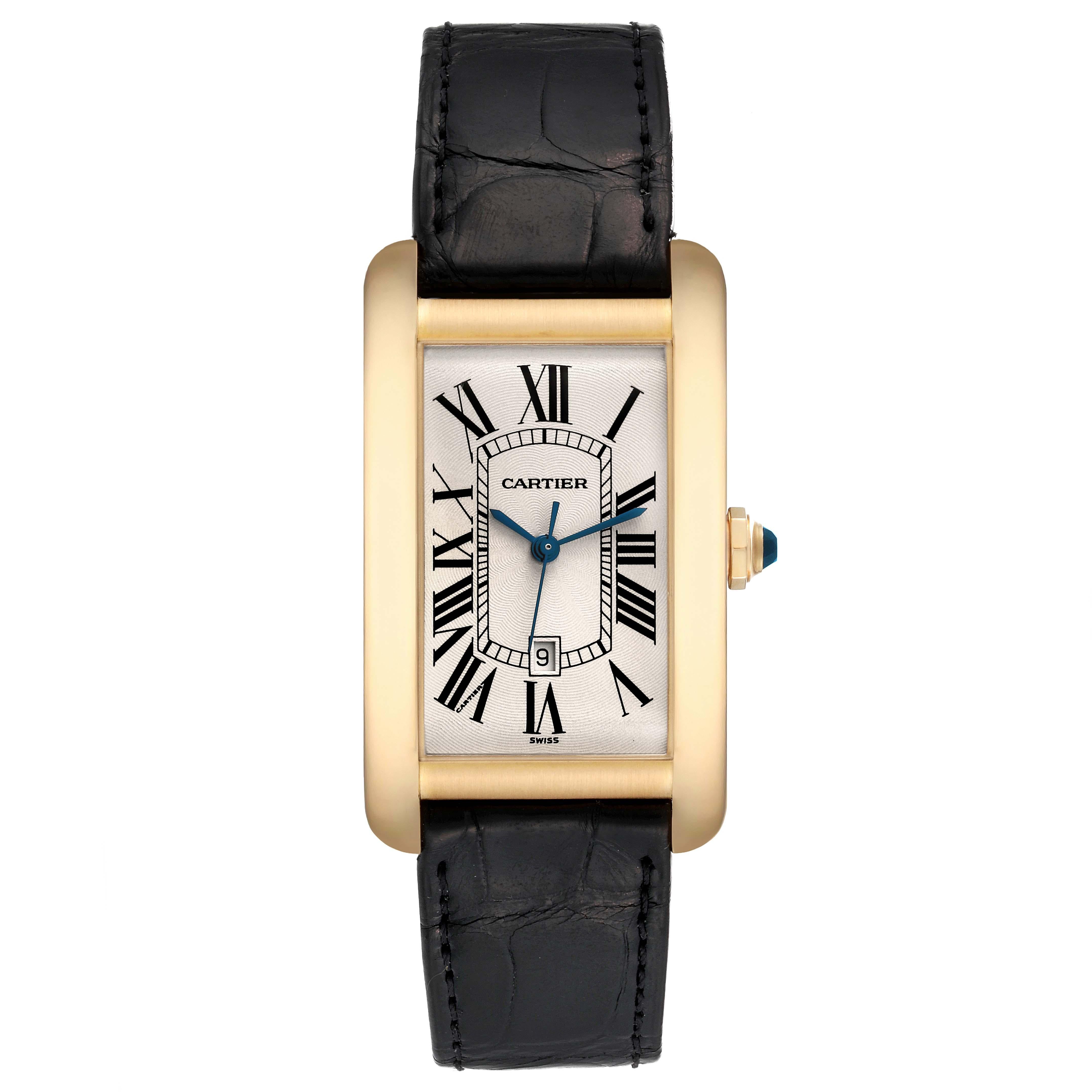 Cartier Tank Americaine Yellow Gold Automatic Mens Watch W2603156 Box Papers In Excellent Condition In Atlanta, GA