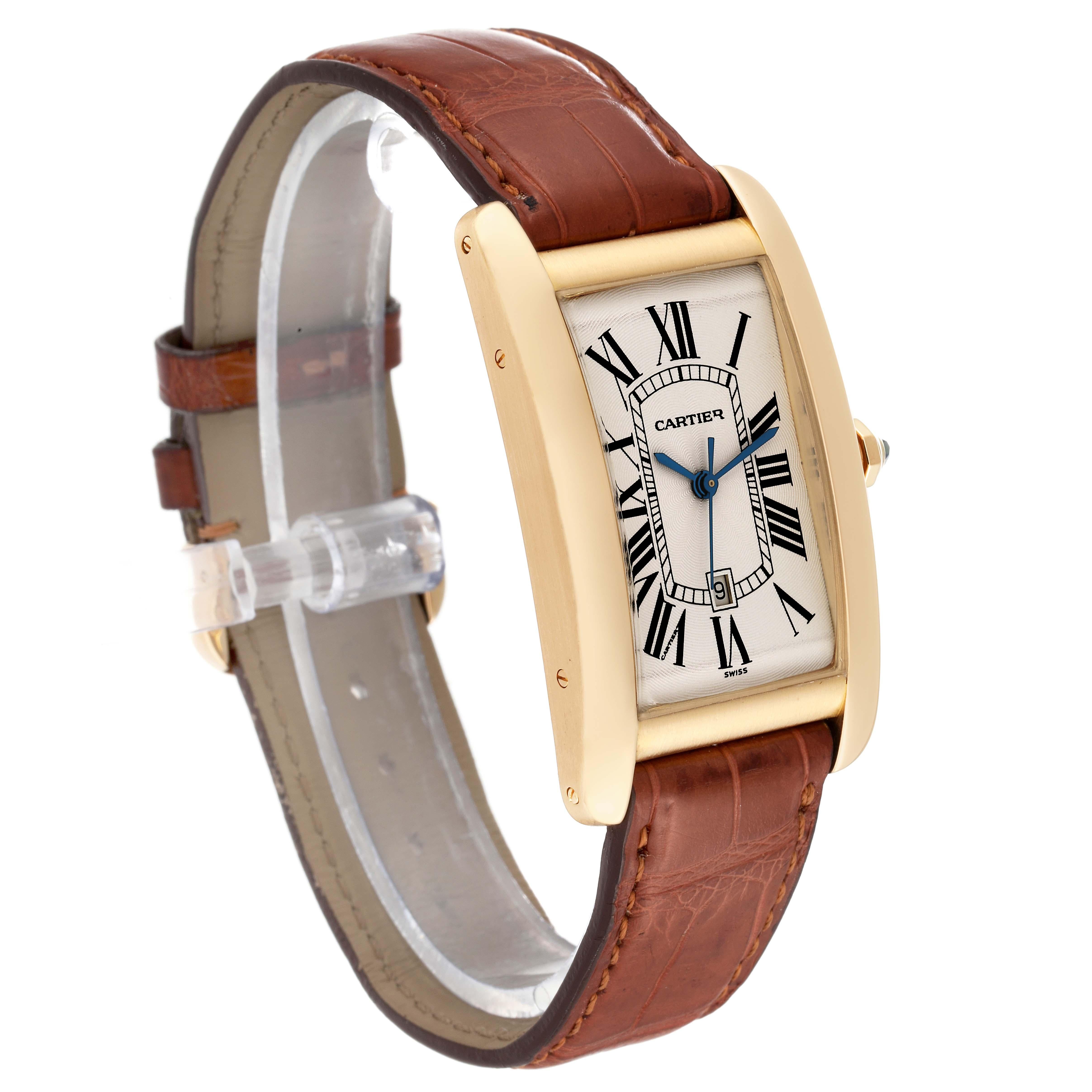 Cartier Tank Americaine Yellow Gold Automatic Mens Watch W2603156 In Excellent Condition In Atlanta, GA
