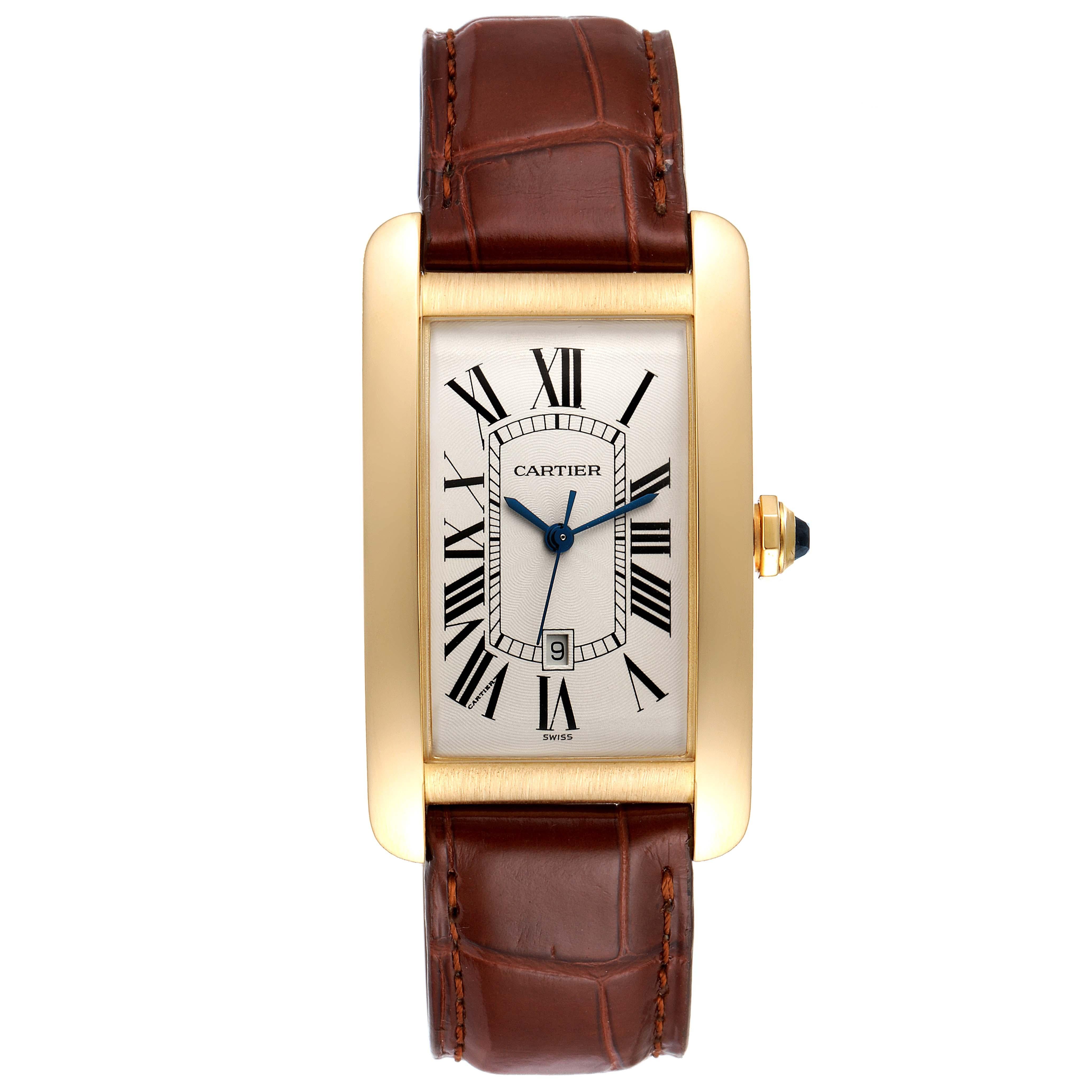 Cartier Tank Americaine Yellow Gold Automatic Mens Watch W2603156 In Excellent Condition For Sale In Atlanta, GA