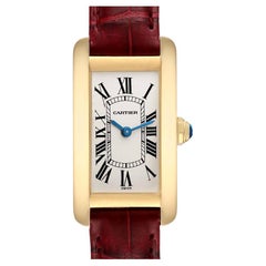 Cartier Tank Americaine Yellow Gold Burgundy Strap Ladies Watch W2601556