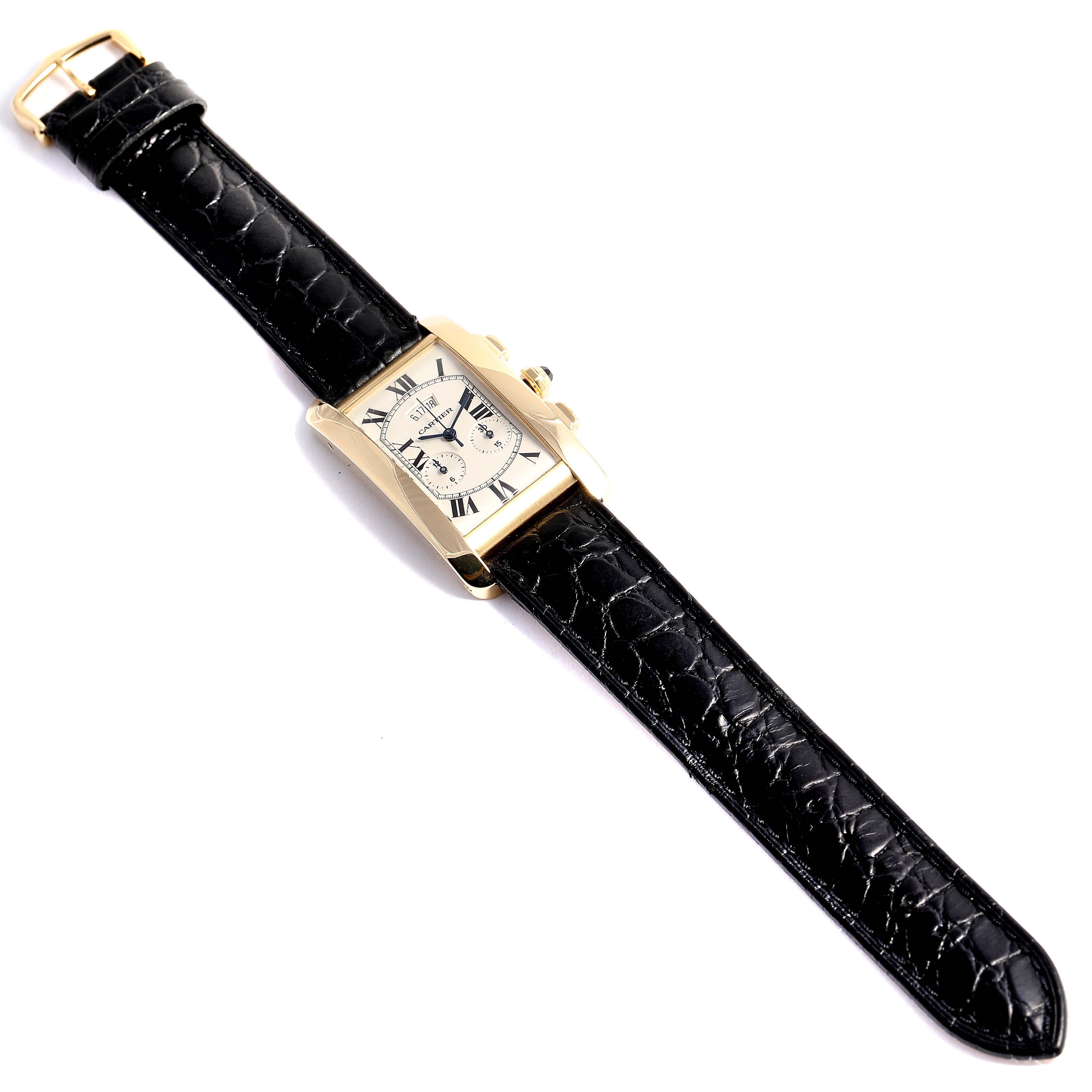 Cartier: Gelbgold-Chronograph-Herrenuhr Tank Americaine 2568 im Angebot 5