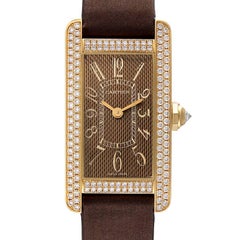 Cartier Tank Americaine Yellow Gold Diamond Ladies Watch 2482 Box Papers