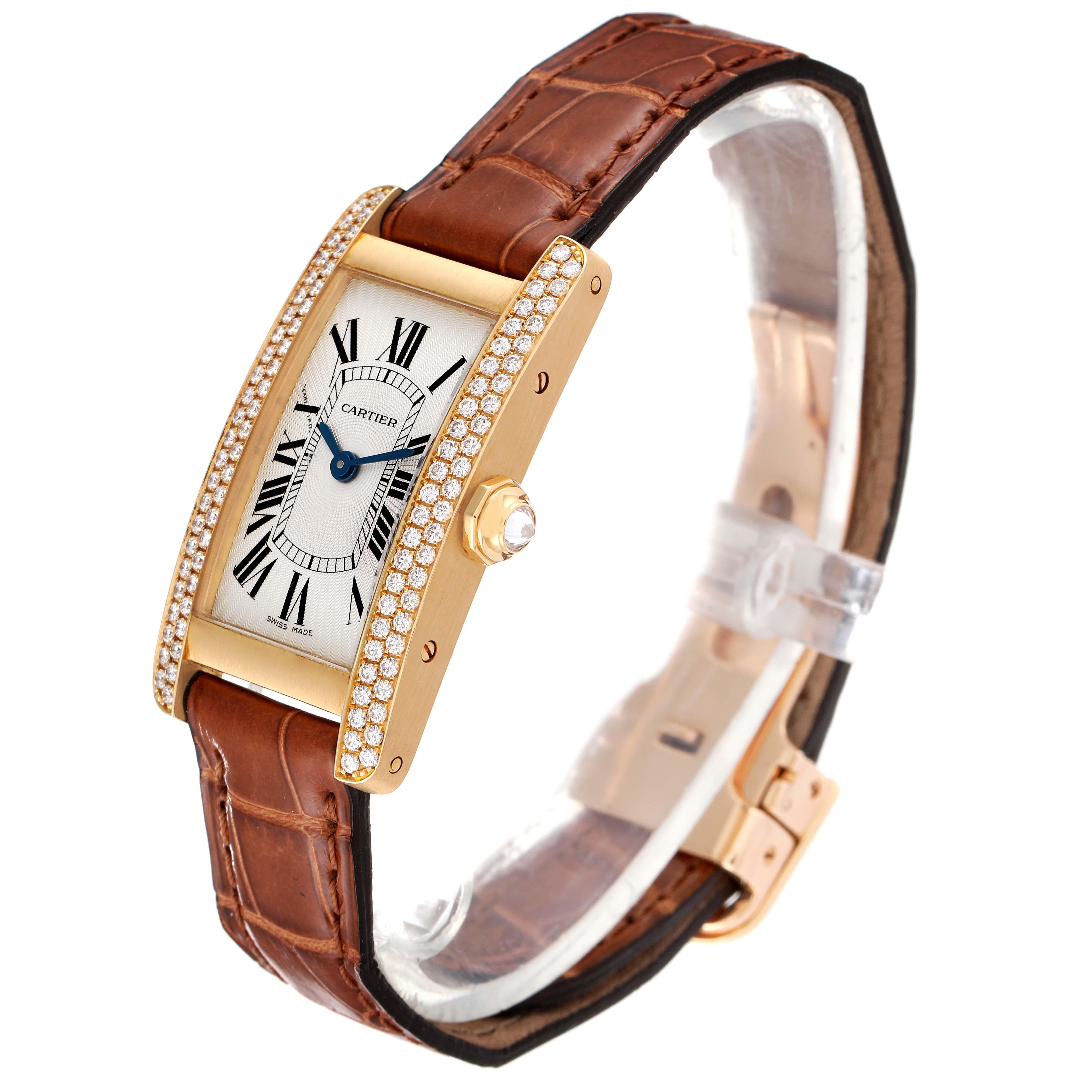 Cartier Tank Americaine Yellow Gold Diamond Ladies Watch WB701251 Box In Excellent Condition In Atlanta, GA
