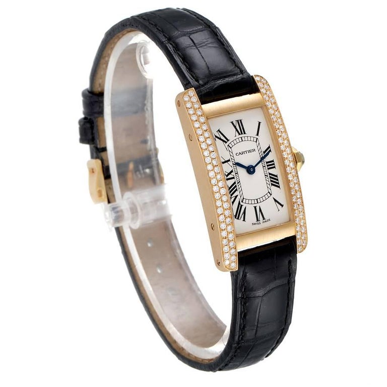 Cartier Tank Americaine Yellow Gold Diamond Ladies Watch WB701251 In Excellent Condition In Atlanta, GA