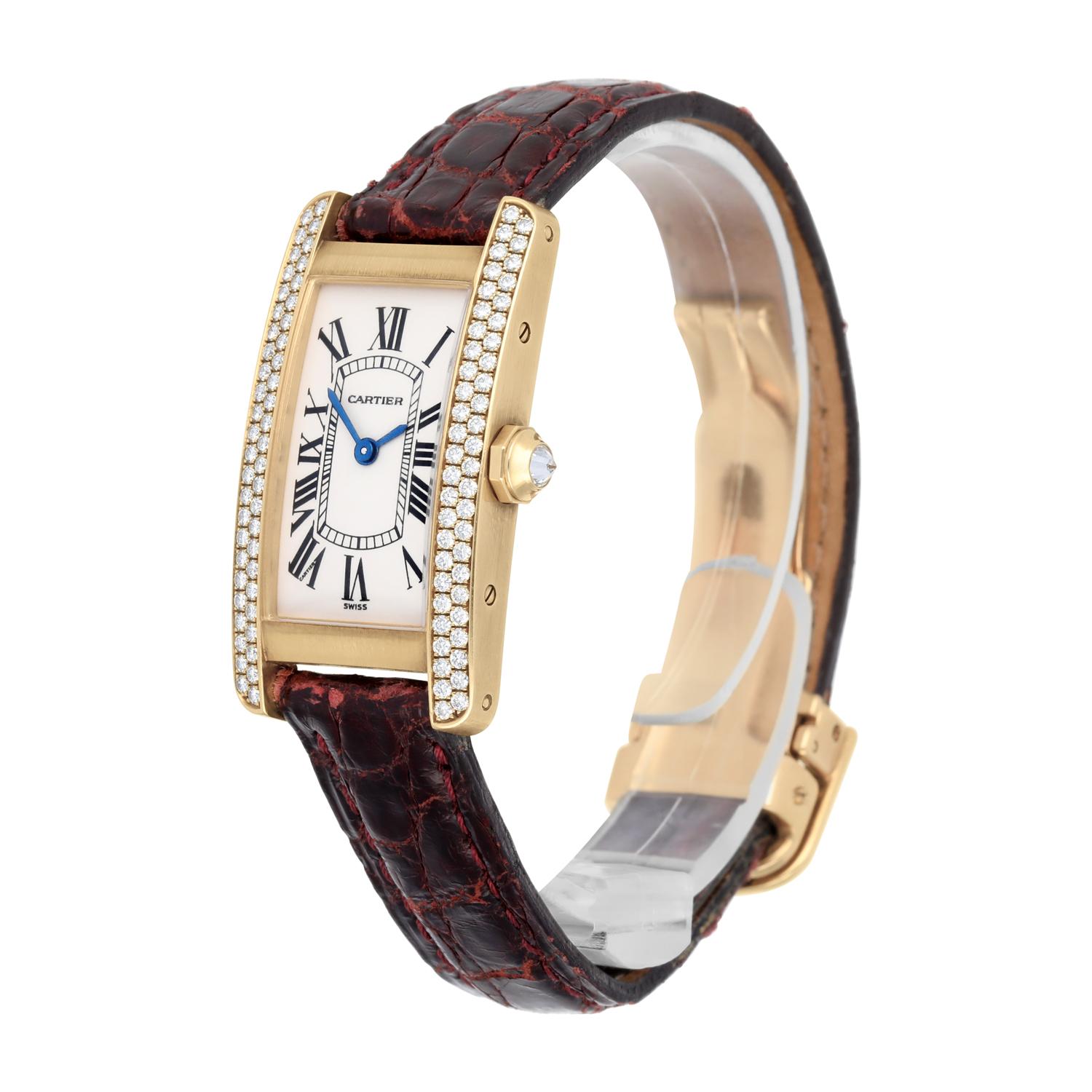 Cartier Tank Americaine Yellow Gold Diamond Ladies Watch WB701251 In Excellent Condition In New York, NY