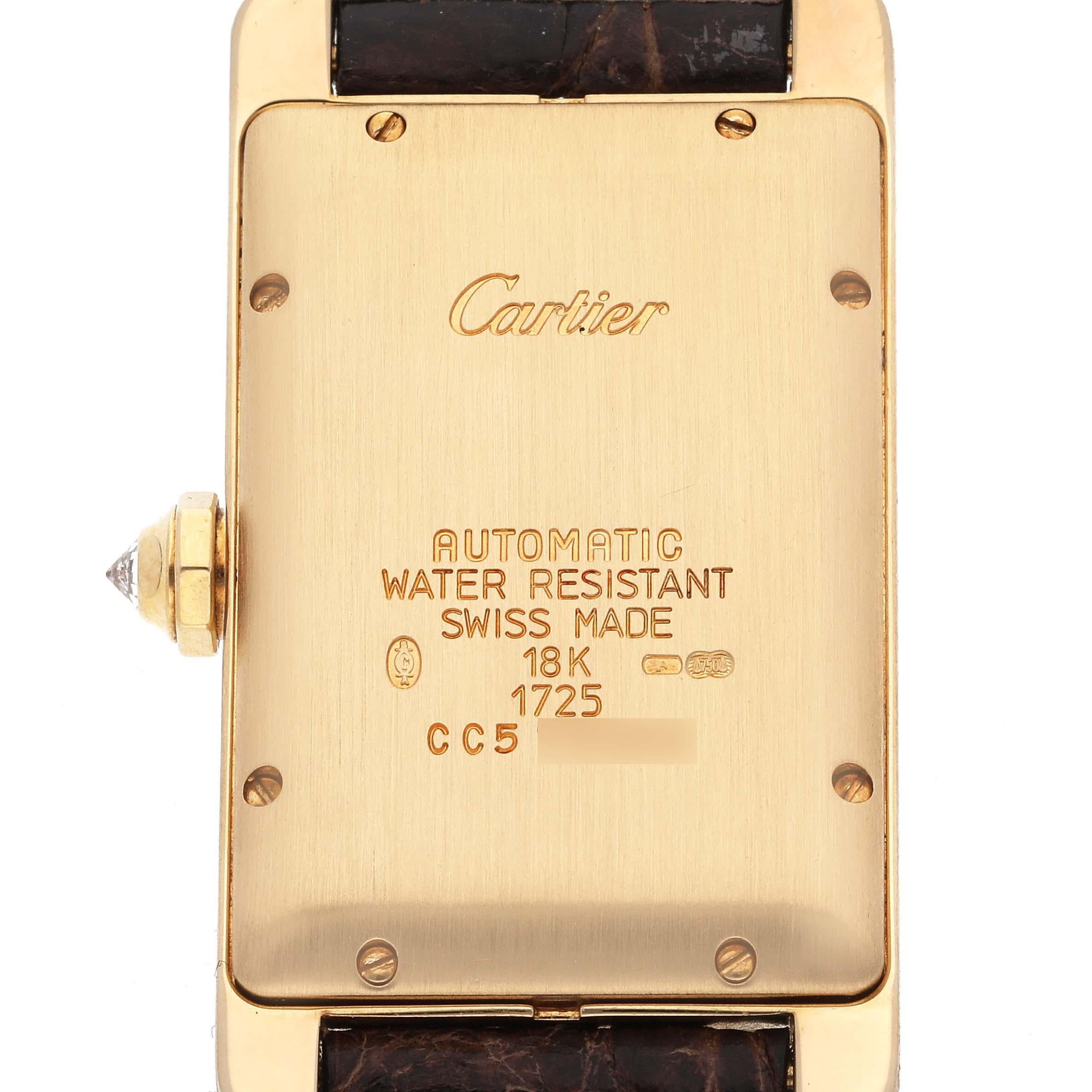 Cartier Tank Americaine Yellow Gold Diamond Ladies Watch WB7019K2 In Excellent Condition In Atlanta, GA