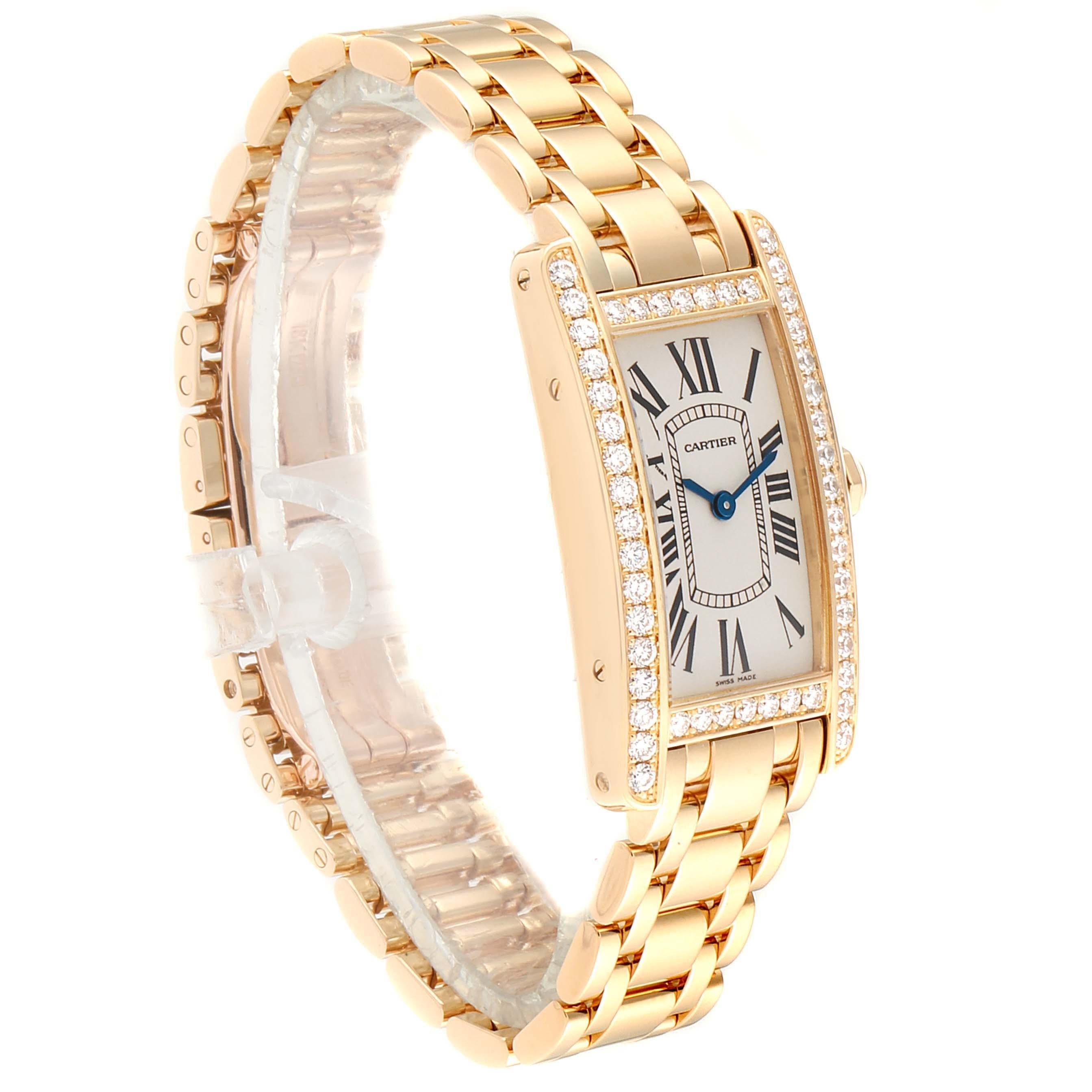Brilliant Cut Cartier Tank Americaine Yellow Gold Diamond Ladies Watch WB7072K2 Box Papers For Sale