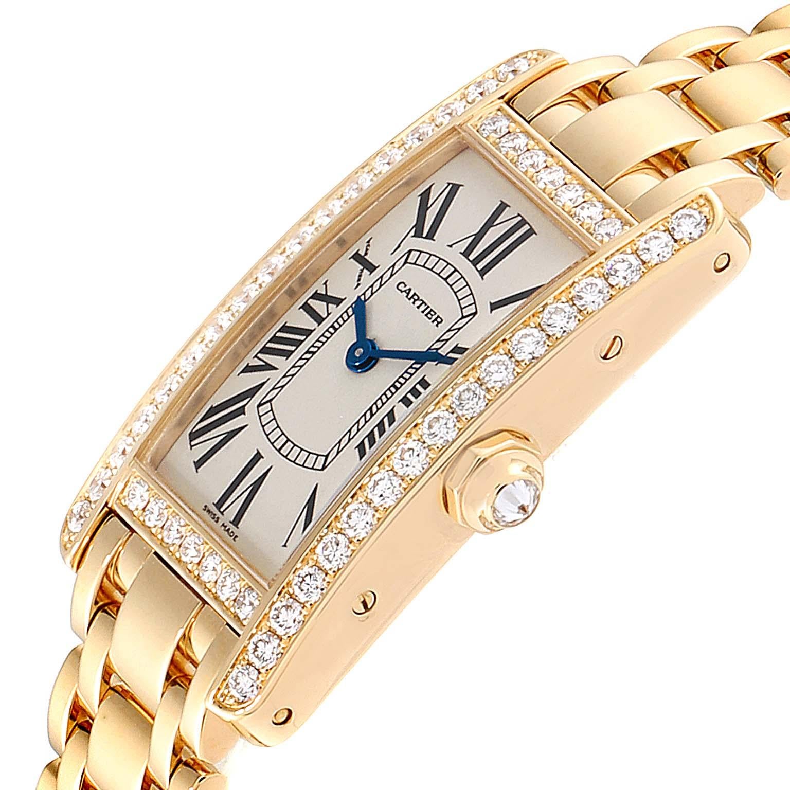 Women's Cartier Tank Americaine Yellow Gold Diamond Ladies Watch WB7072K2 Box Papers For Sale